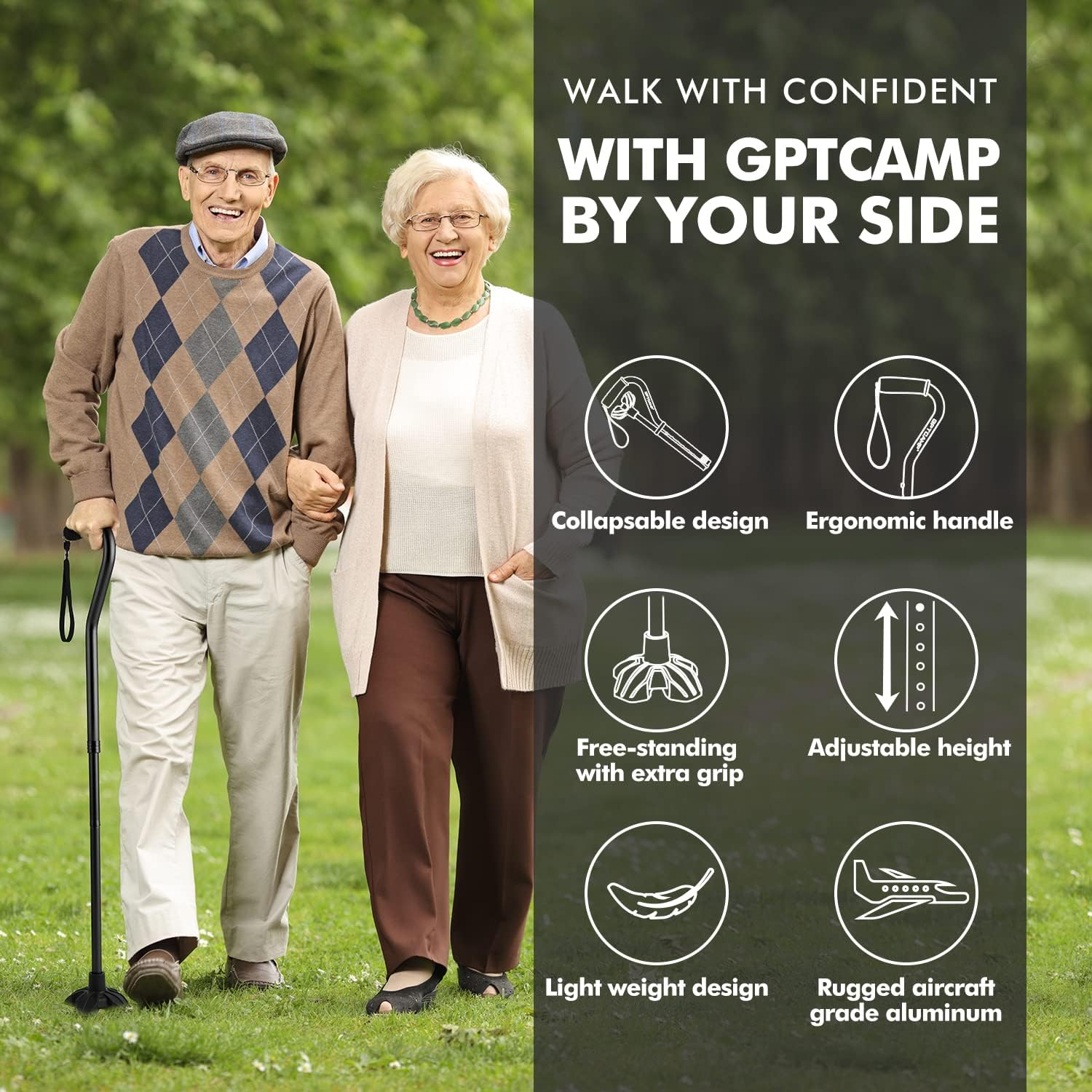 GPTCAMP Walking Cane for Women and Men, Lightweight and Sturdy Offset Walking Stick - Deep Blue image number 6