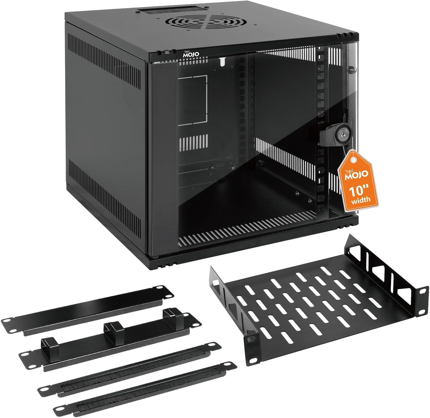 Tecmojo 6U Server Cabinet Wall Mount 10 Inch 330Mm Depth Network Cabinet with Rack Shelf, Brush Panels, Cable Organizer for Small Av/It/Data Devices, 50Kg Capacity, Glass Door