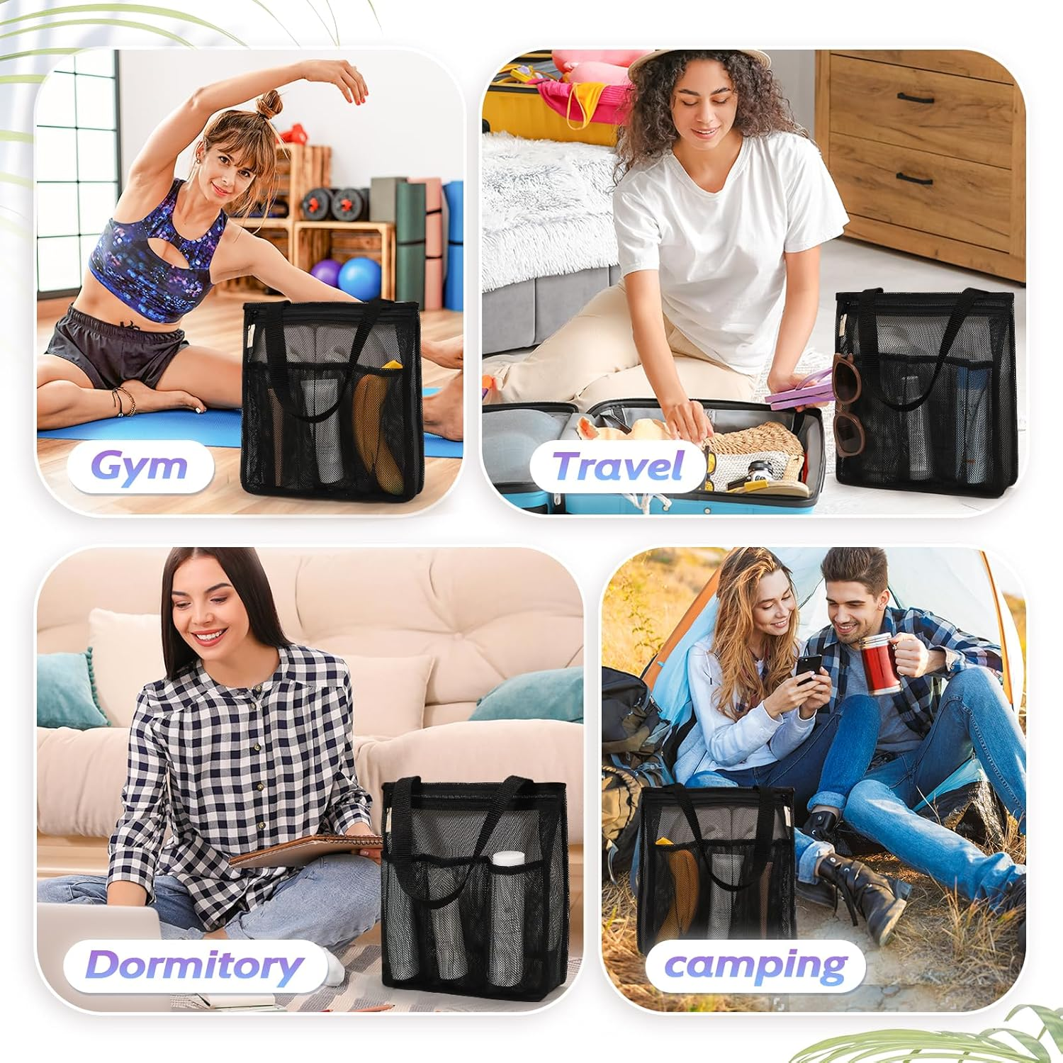 Famichan Portable Mesh Shower Caddy, Gym Travel Camp Dorm Room Essentials for College Student Boy Girl, Bathroom Shower Bag - Black image number 1