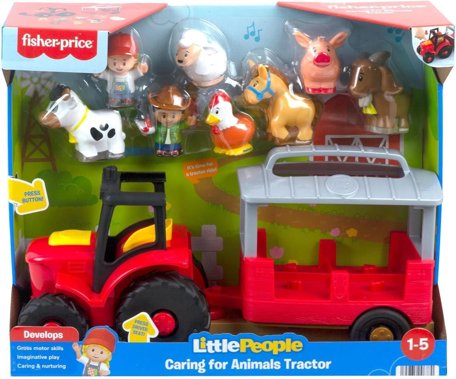Fisher-Price Little People Caring for Animals Tractor Gift Set, Toddler Toys, Push-Along Musical Farm Truck and Animal Figures for Ages 1 and Up image number 2