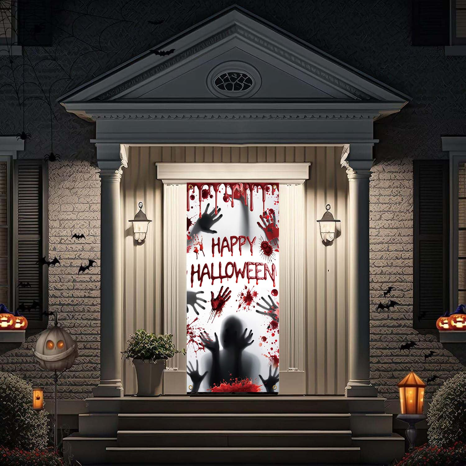 Halloween Door Decorations Halloween Door Cover Large Fabric Decorations for Front Door Porch Sign for Halloweens Party Decorations (B) image number 4
