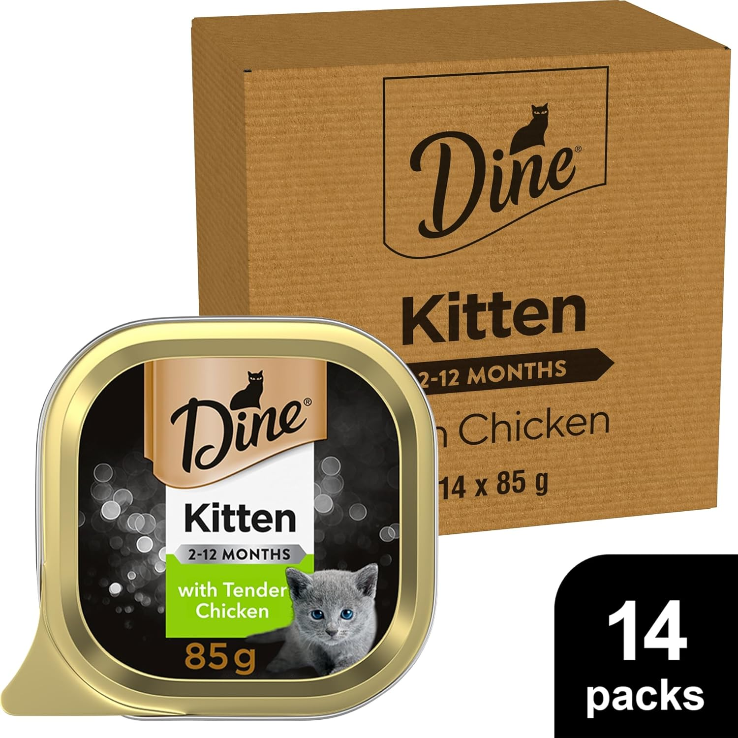 Dine Kitten Classic Collection Wet Cat Food Tender Chicken 85G Tray, 14 Pack image number 6