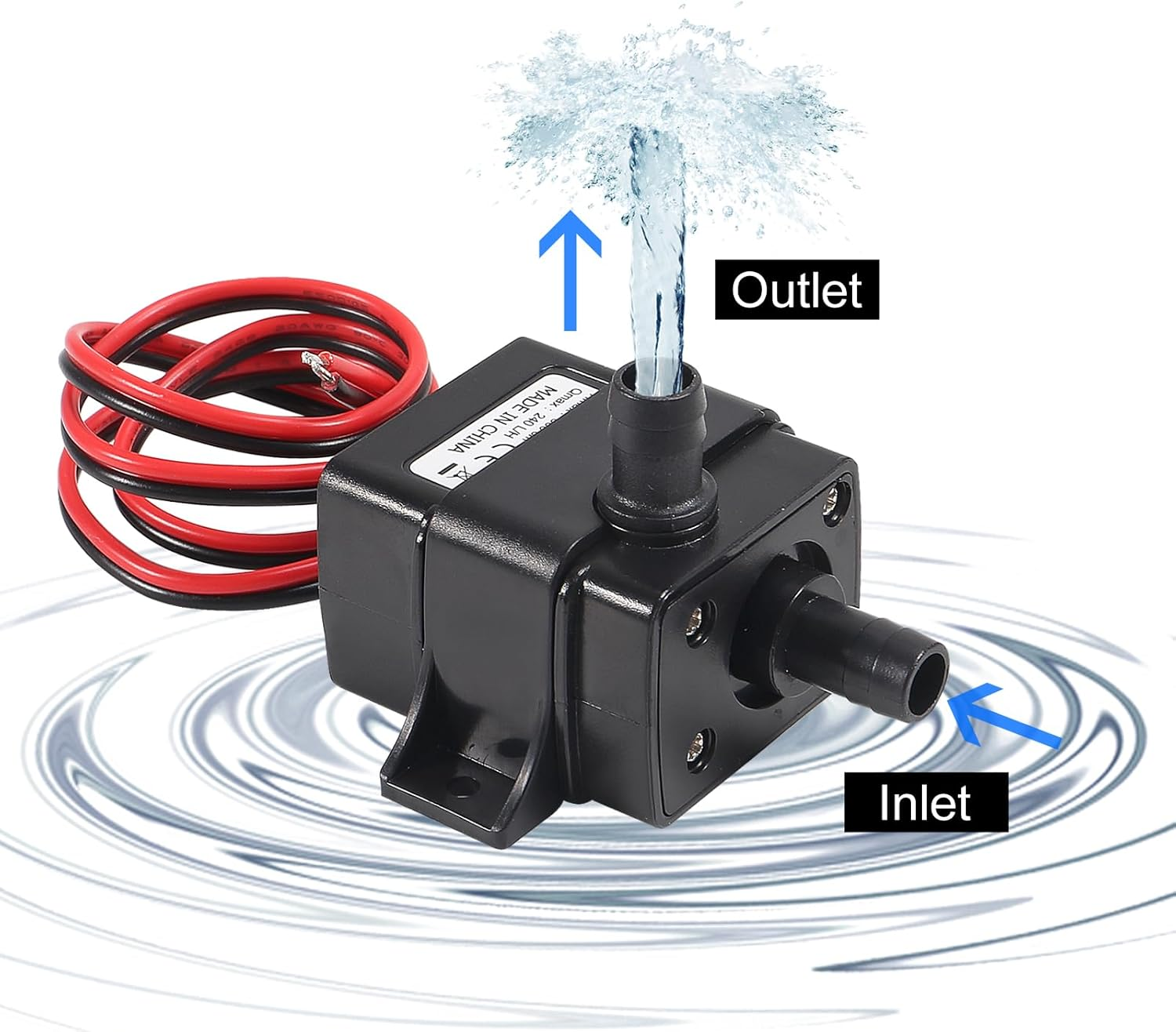 DIANN Mini Submersible Water Pump DC 12V Small Fountain Pump (4.8W 240L/H) with 3.3Ft Tubing 8X10Mm for Fish Tank Aquarium Fountain image number 3