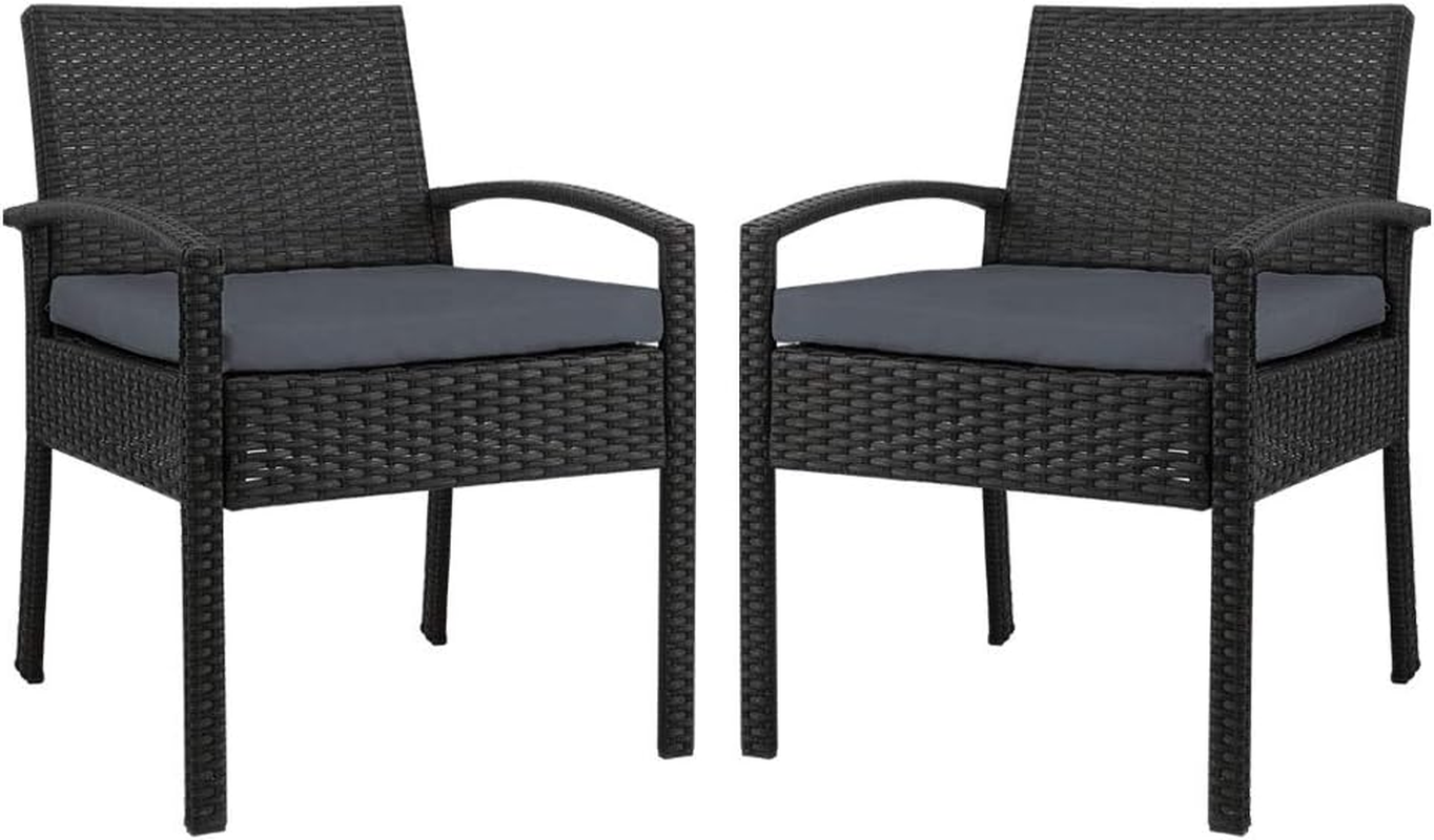Gardeon Outdoor Dining Chairs Wicker Patio Deck Chair, Lounge Armchair Garden Furniture Seating Backyard Indoor, Cushion with Armrest Steel Rattan Black Ezra Set of 2 image number 4
