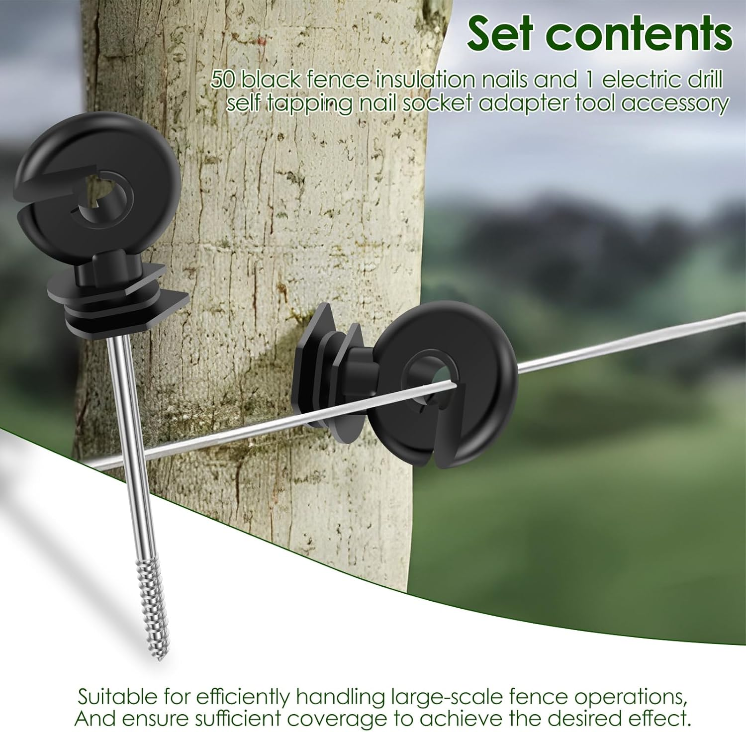 51Pcs Electric Fence Wire Insulator, Black Steel Insulator Stand off Screw for Wooden Post, Agricultural Fencing Accessories for Tape Rope Electric Wire Animal Agricultural Garden image number 6