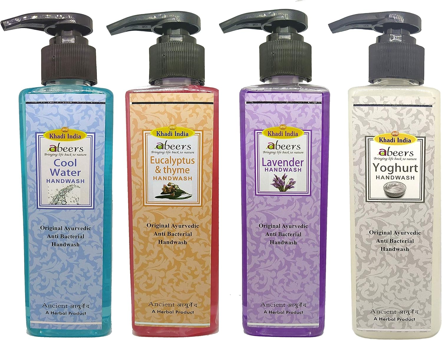 Khadi Abeers Cool Water & Eucalyptus Thyme & Lavender & Yoghurt Hand Wash - Pack of 4 (X1000Ml), 250 Ml (Pack of 4)