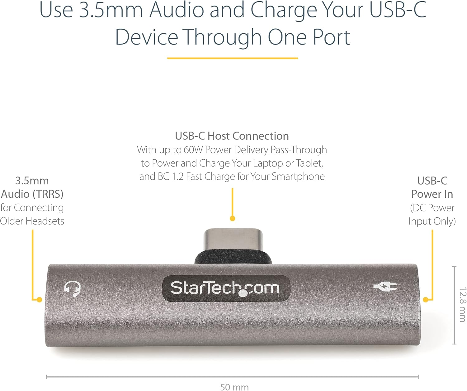 Startech USB-C Mobile Audio & Charge Adapter with 3.5 Mm Audio Jack, Silver image number 3