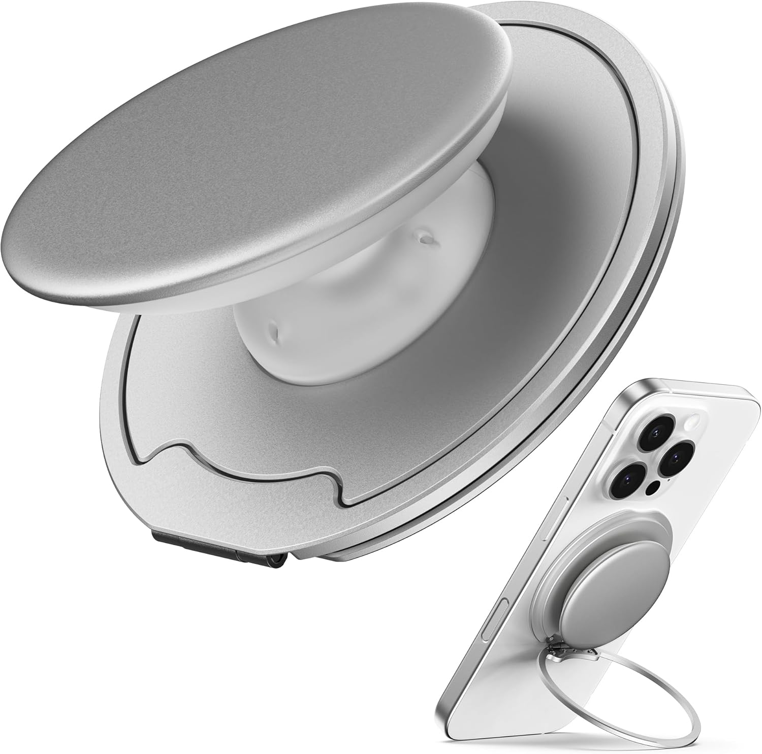 Sinjimoru for Magsafe Phone Grip &mdash; 3000G Magnetic Hold, Soft Silicone Comfort, Metal Plate Included, Iphone 17/16/15/14/13, M-Tap Tok Ring Stand Space Gray