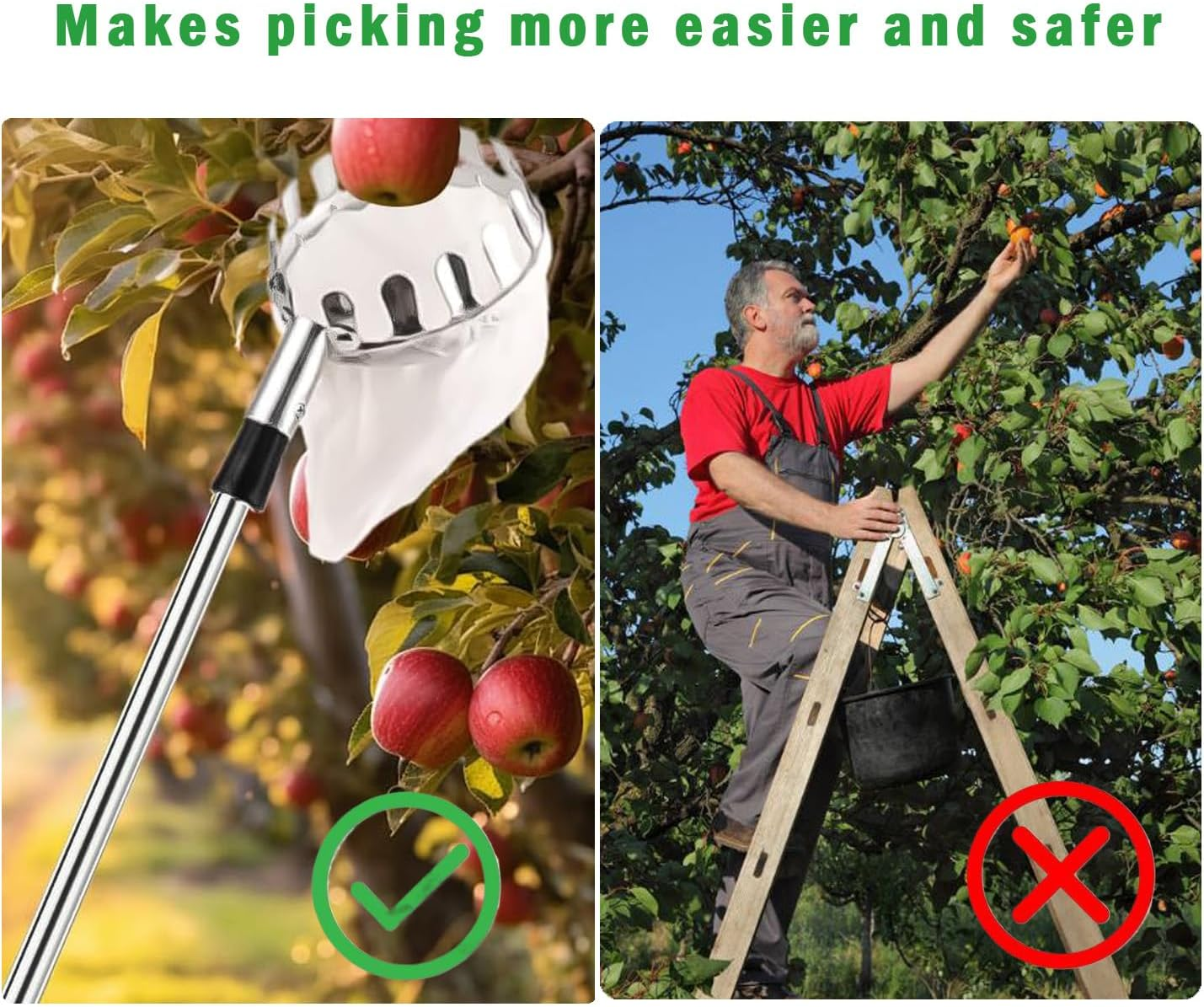 Fruit Picker Pole with Basket, 13 FT Adjustable Pole with Soft Bag for Apple, Pear, Lemon, Orange, Apricot, Mango, Limes, Nectarines, Grapefruit, Plums, Cherry, Persimmons Tree Picker image number 3