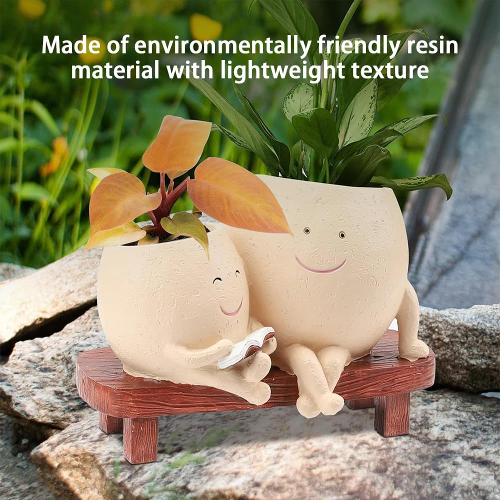 Smiley Face Planter,Cute Flower Planter,Face Planter Pots,Desk Ornament Flower Pot,Resin Flower Pot,For Mother&rsquo;S Day,Birthday,Appreciation and Christmas with Drainage Hole