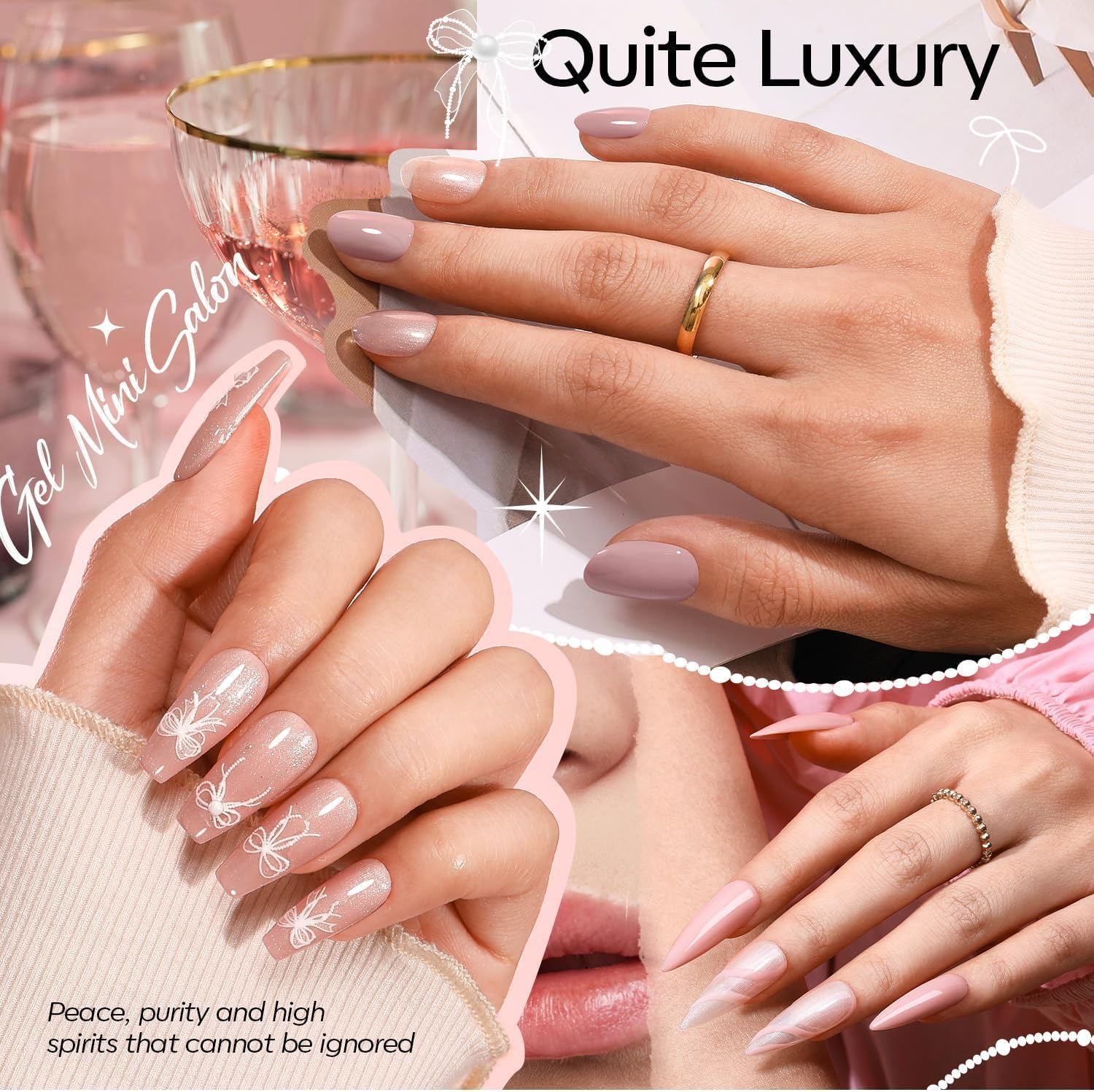 Modelones Gel Nail Polish Kit with U V Light, 4 Colors Gel Mini Salon, Base&Top Coat and Stickers, Milky White Nude Pink Glitter Fall Manicure Set, DIY Home Nail Art Decoration Kit, Gift for Women image number 1