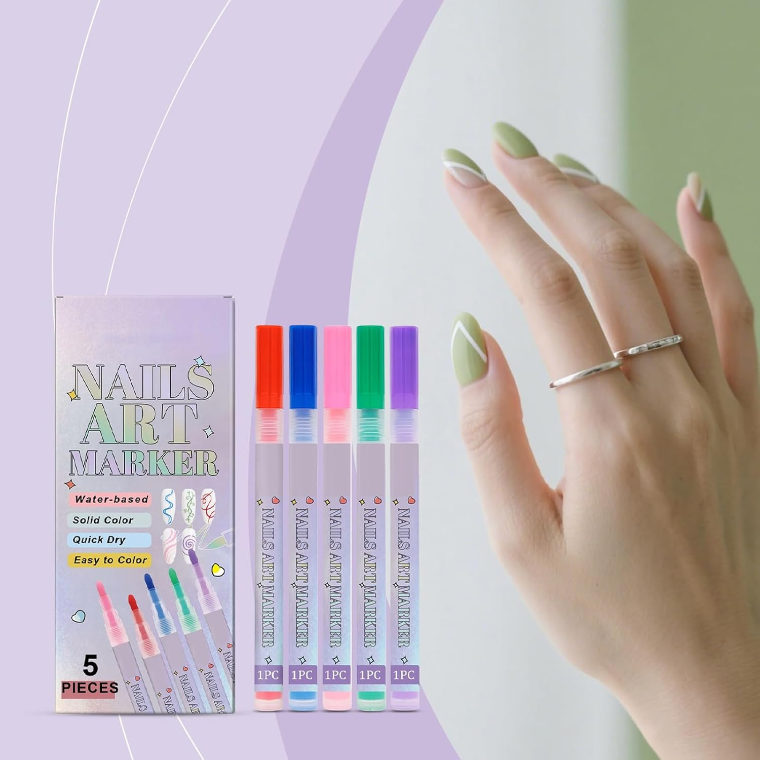 Moreeulsi Nail Polish Pens | Waterproof Nail Doodle Pens,5 Colors Quick-Drying Manicure Decoration Graffiti Doodle Markers for Women Girls Professionals Beginners image number 6