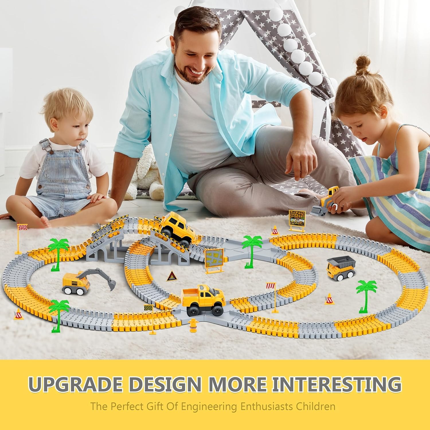 Kids Toys 305 PCS Construction Race Tracks Toy for 3 4 5 6 7 8 Year Old Boys Girls, 5 PCS Construction Truck Car and Flexible Track Play Set Create a Engineering Road Games Toddler Toys Birthday Gifts image number 4