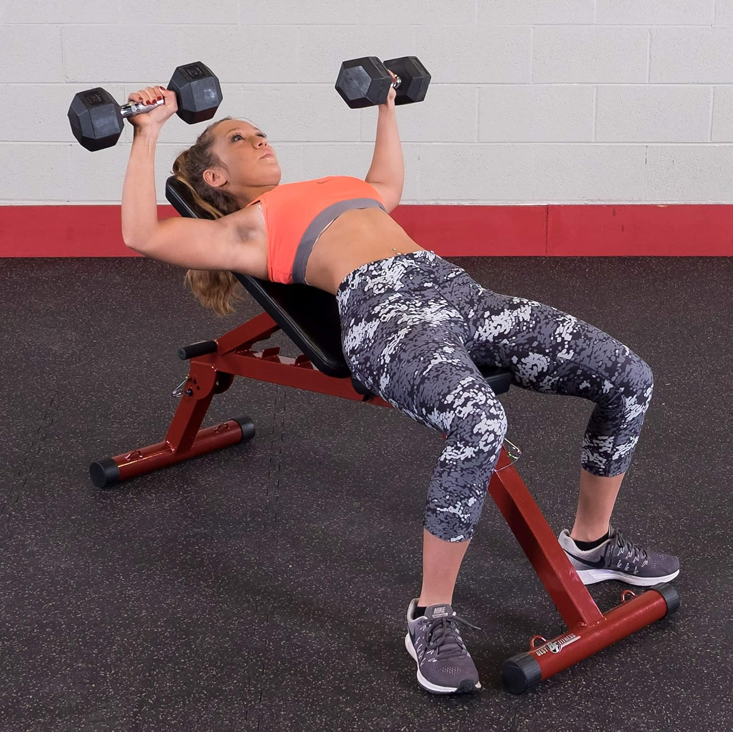 Best Fitness Flat/Incline/Decline Folding Bench, Red image number 4