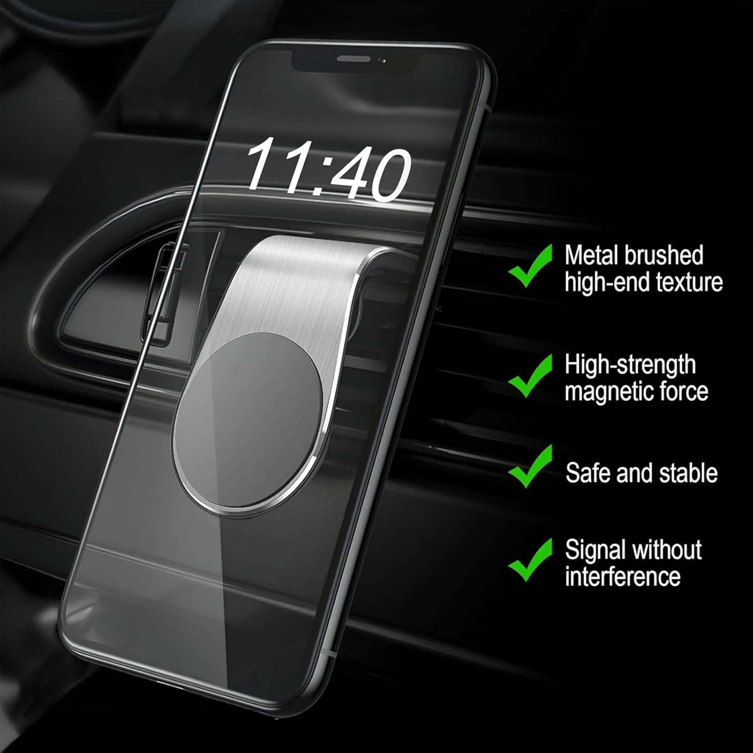 Super Strong Magnet Car Vent Phone Holder - 360&deg; Swivel L-Shape Mount for Any Mobile(Black)