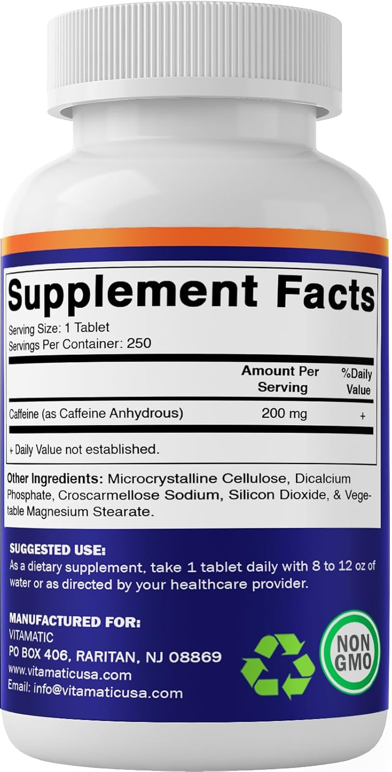 Vitamatic Caffeine Pills 200Mg per Serving, 250 Vegetarian Tablets image number 4