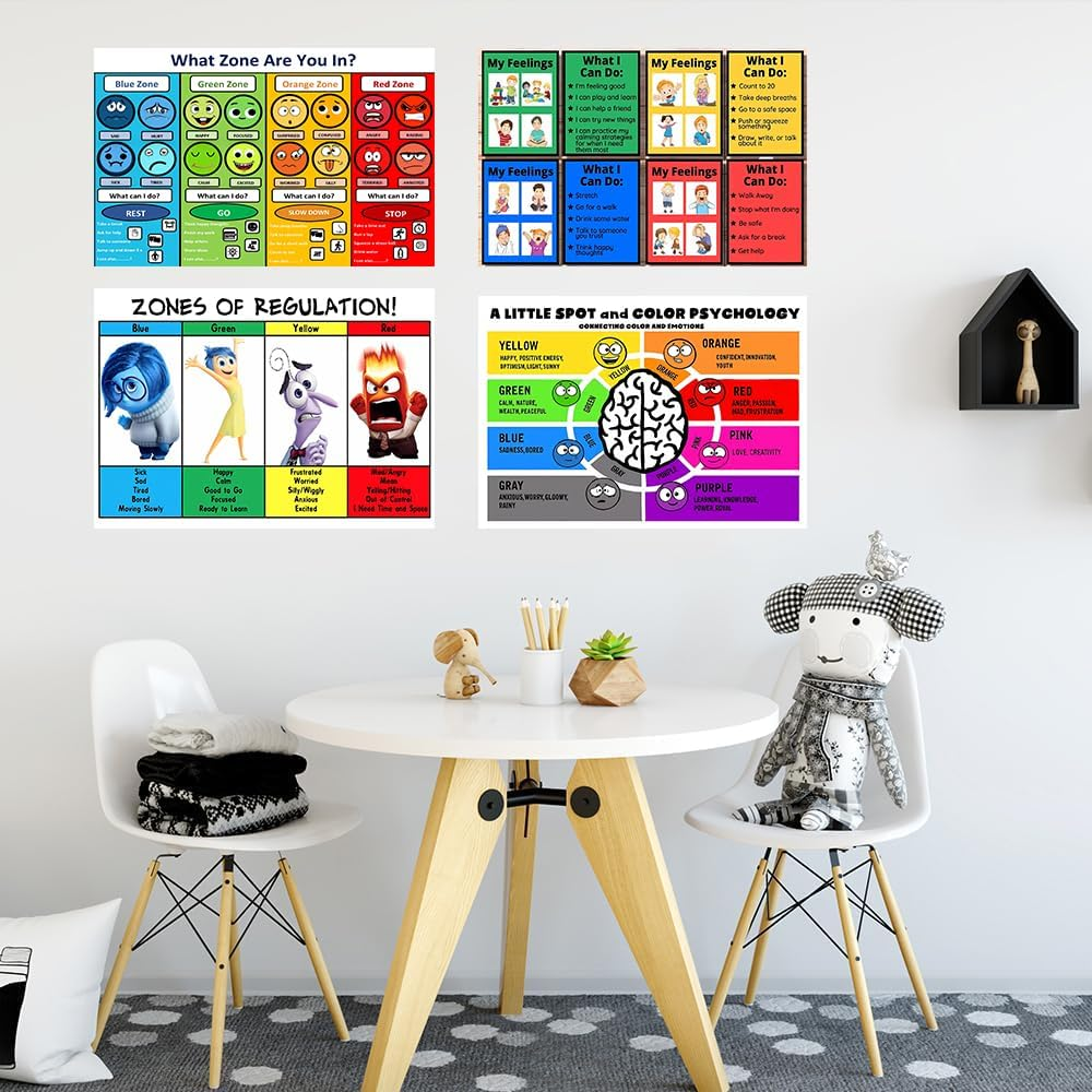 CULION Zones of Regulation Poster, Feelings Posters, Feelings Chart for Kids, Emotions Poster, Autism Sensory Products, Set of 4 (08&times;12Inch) image number 1