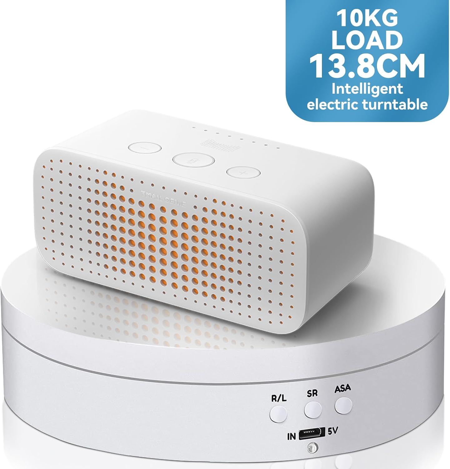 Dawntress Rotating Display Stand Motorized - Electric Turntable Display 5.4Inch / 13.72Cm with 3 Modes, 360 Degree Automatic Turntable for Photography Products, Jewelry, Cake, Market Shows - White