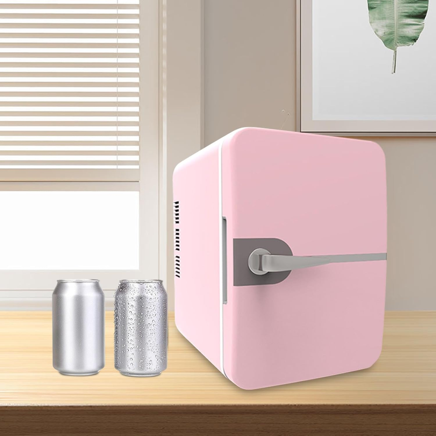 AFXGUSD 6L Mini Fridge Freestanding Beverage Refrigerator Cooler Adjustable Temperature USB Plug for Livingroom Dorm Bedroom Desktop, Pink - Pink image number 2