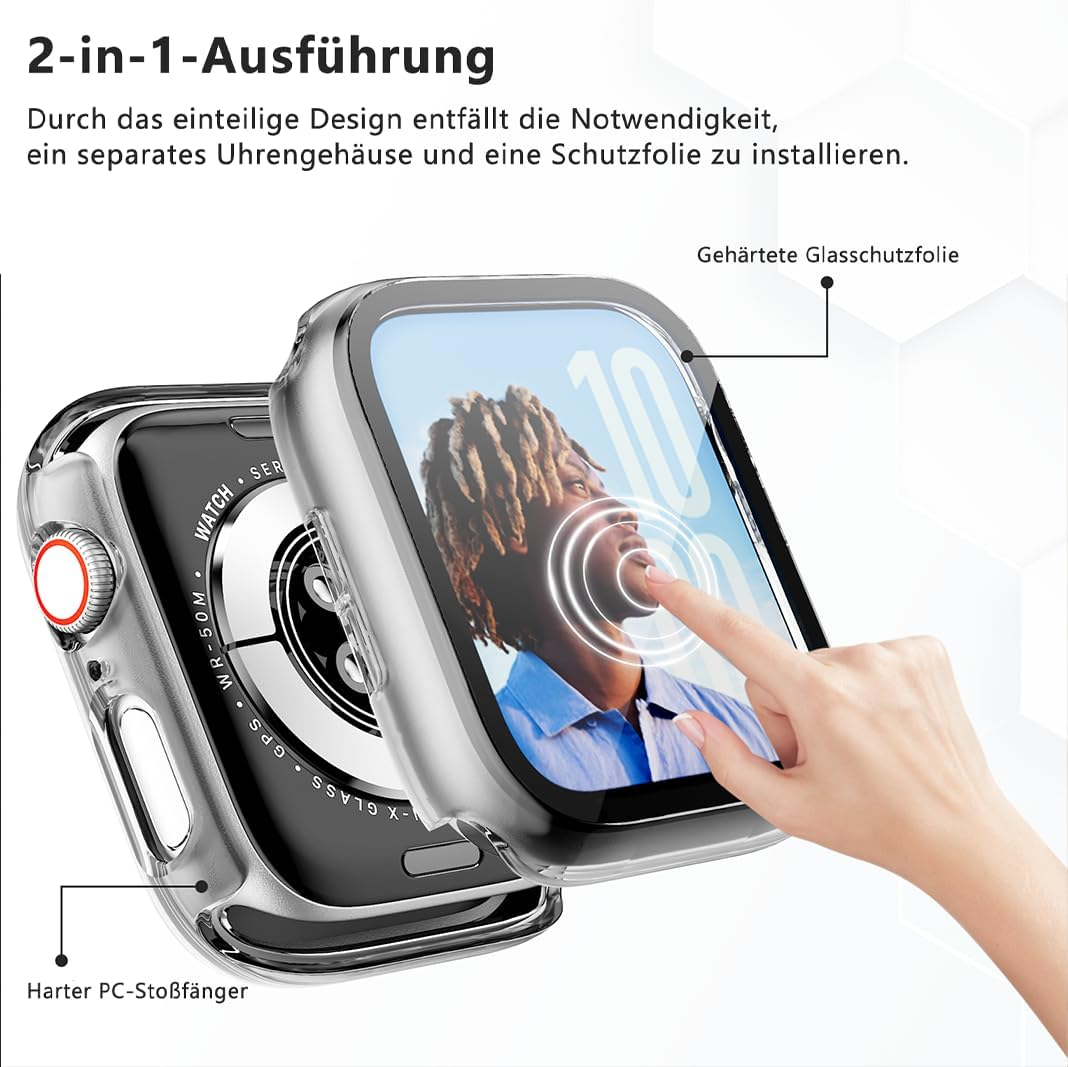 TGKML Pack of 2 Compatible with Apple Watch SE 2/SE/6/5/4 Protective Case with Screen Protector 44 Mm, Hard Case Built-In Scratch-Resistant Tempered Glass Screen Protector for Iwatch 44 Mm, image number 3