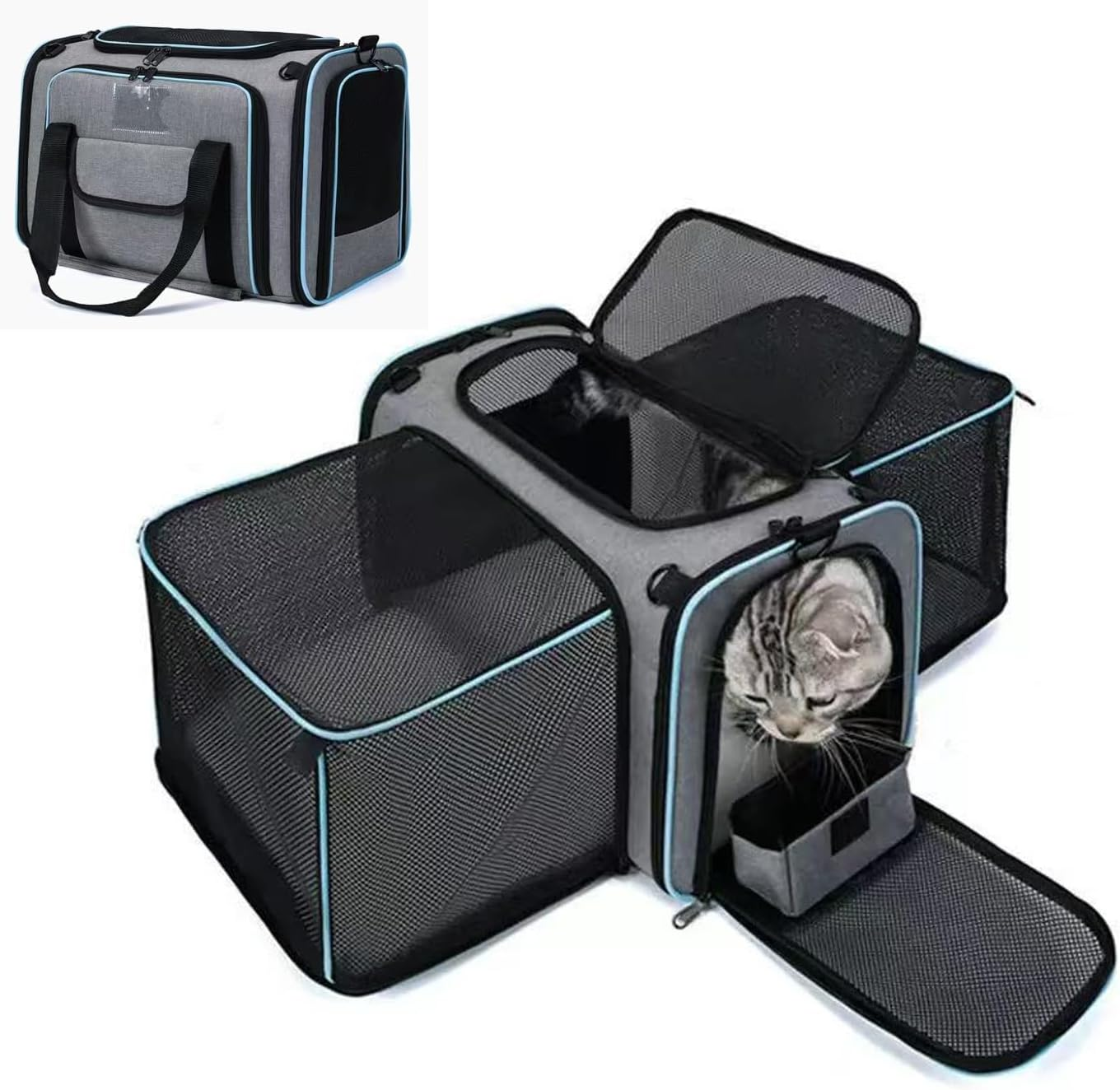 Soft-Sided Pet Carrier, Collapsible Travel Carrier for Cats and Puppies, Portable with Multiple Pockets (Gray-Backpack)