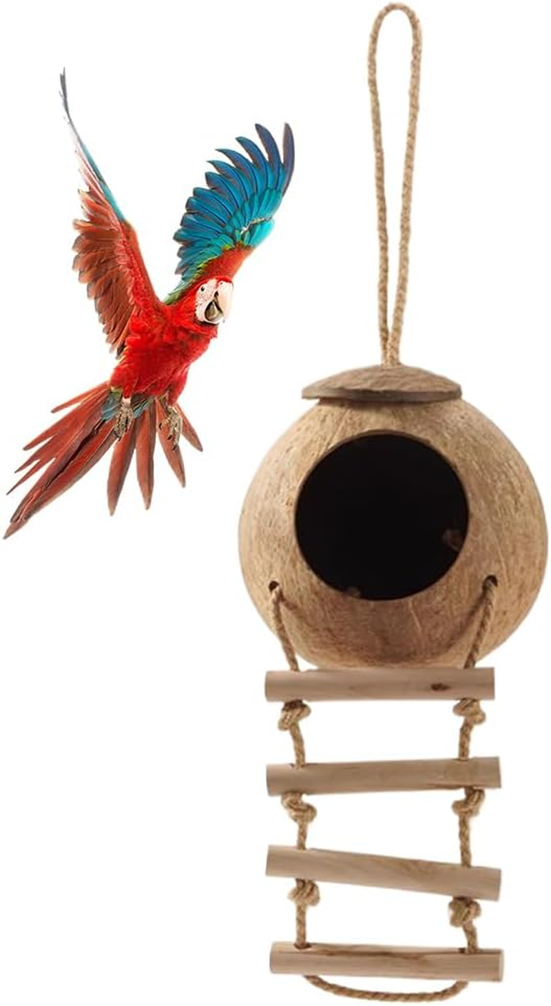 Coconut Hut,Hideout Cave,Coconut Hideout,Hanging Birdhouse Cage,Bird Shell Breeding Nest,For Parrot Parakeet Lovebird Finch Canary,For Home Garden Bedroom Living Room,Polished Lanyard Style image number 2