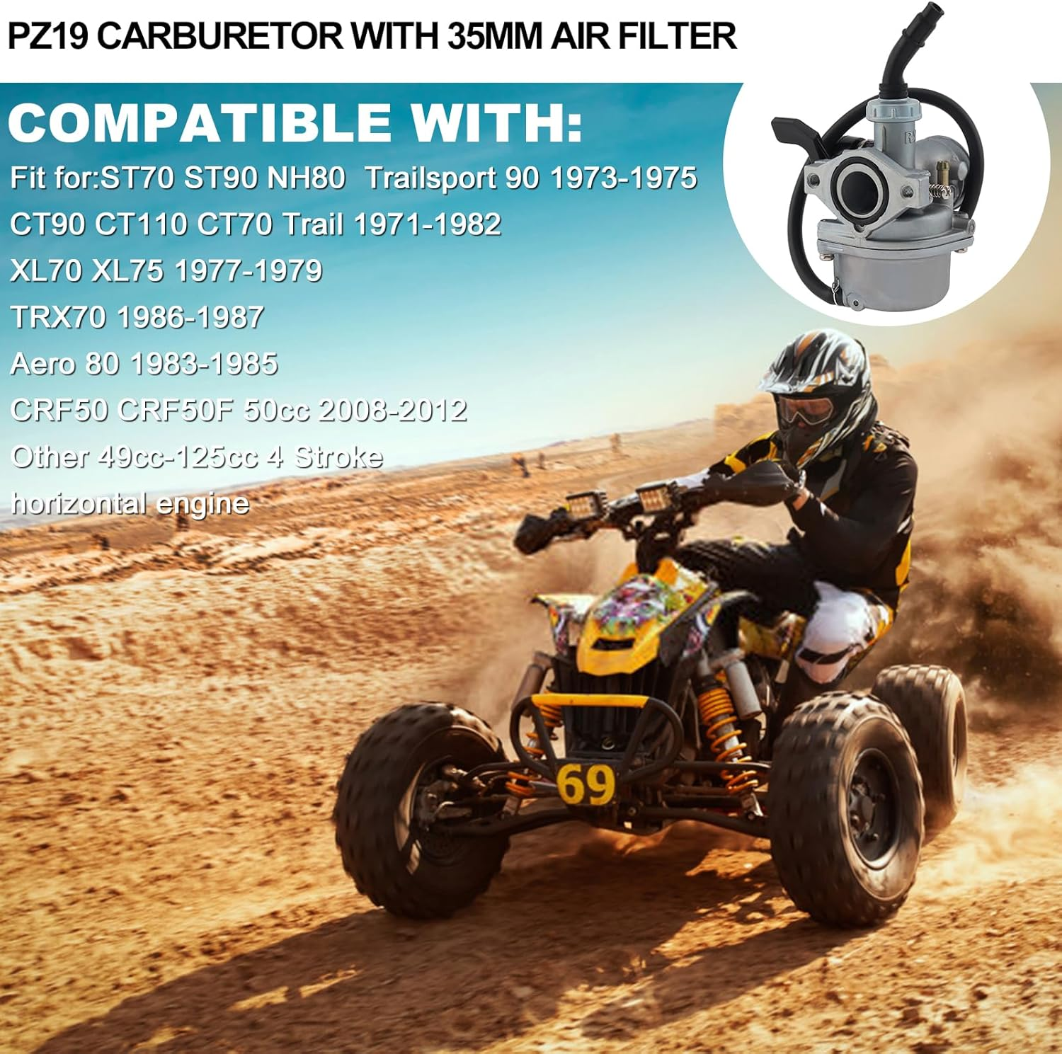 Windance PZ19 Carburetor Fit for Taotao Honda/Scooter Go Karts ATV Dirt Pit Bike / 50Cc 70Cc 80Cc 90Cc 110Cc 125Cc with 35Mm Air Filter, 50Cc-125Cc Carb image number 5