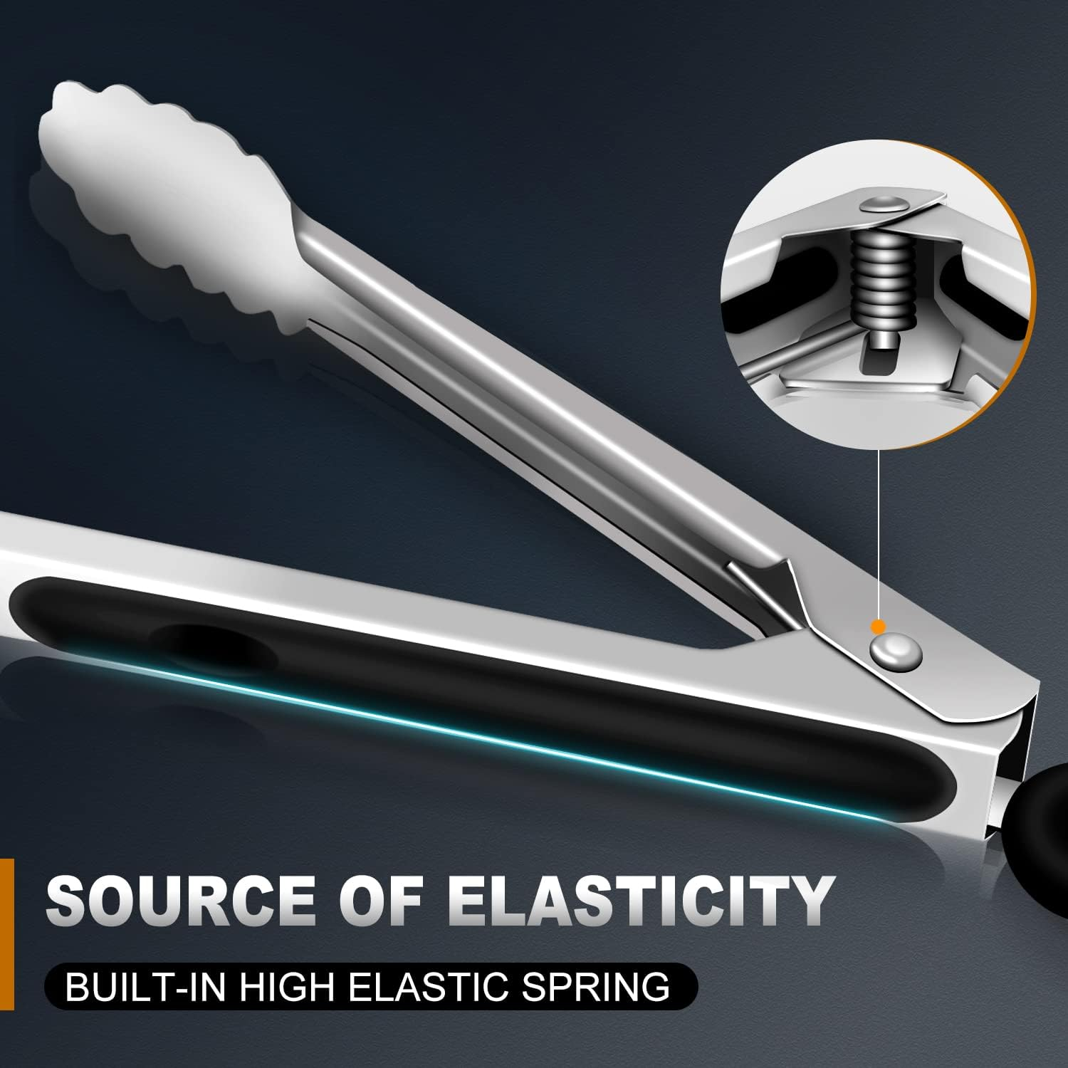 Kitchen Tongs - 9 Inch Heavy Duty Food Tongs, Ergonomic Grip Superior Stainless Steel and Non-Slip Heat Resistant Handle - Perfect for Cooking, Salad, Grilling, Barbecue,Dishwasher Safe image number 4