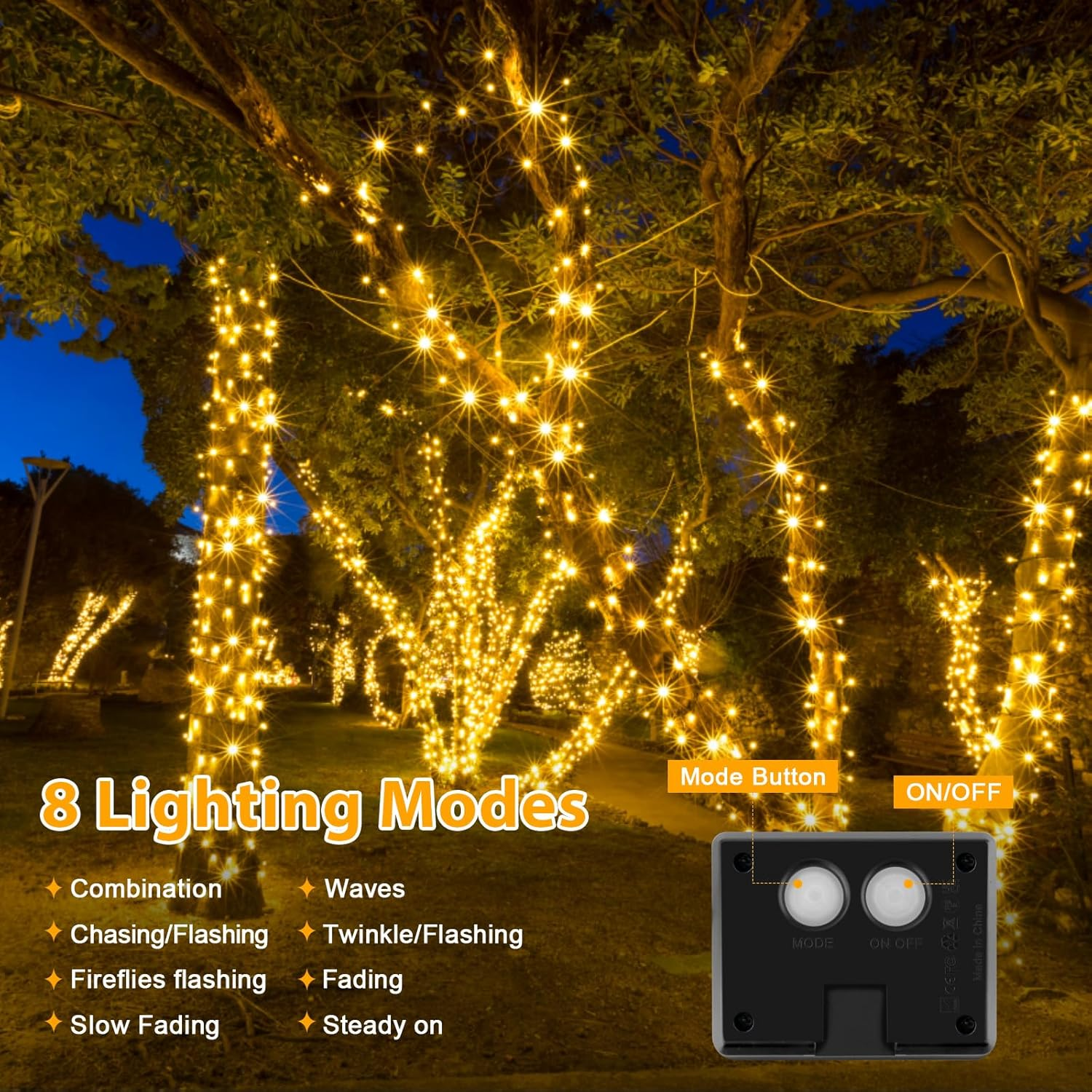 Isisyu Solar Fairy Lights Outdoor 12 M 120 LED Fairy Lights Outdoor Solar 8 Modes IP65 Waterproof Warm White Solar Fairy Lights Outdoor Weatherproof for Balcony, Garden, Weddings, Patio, Christmas image number 1
