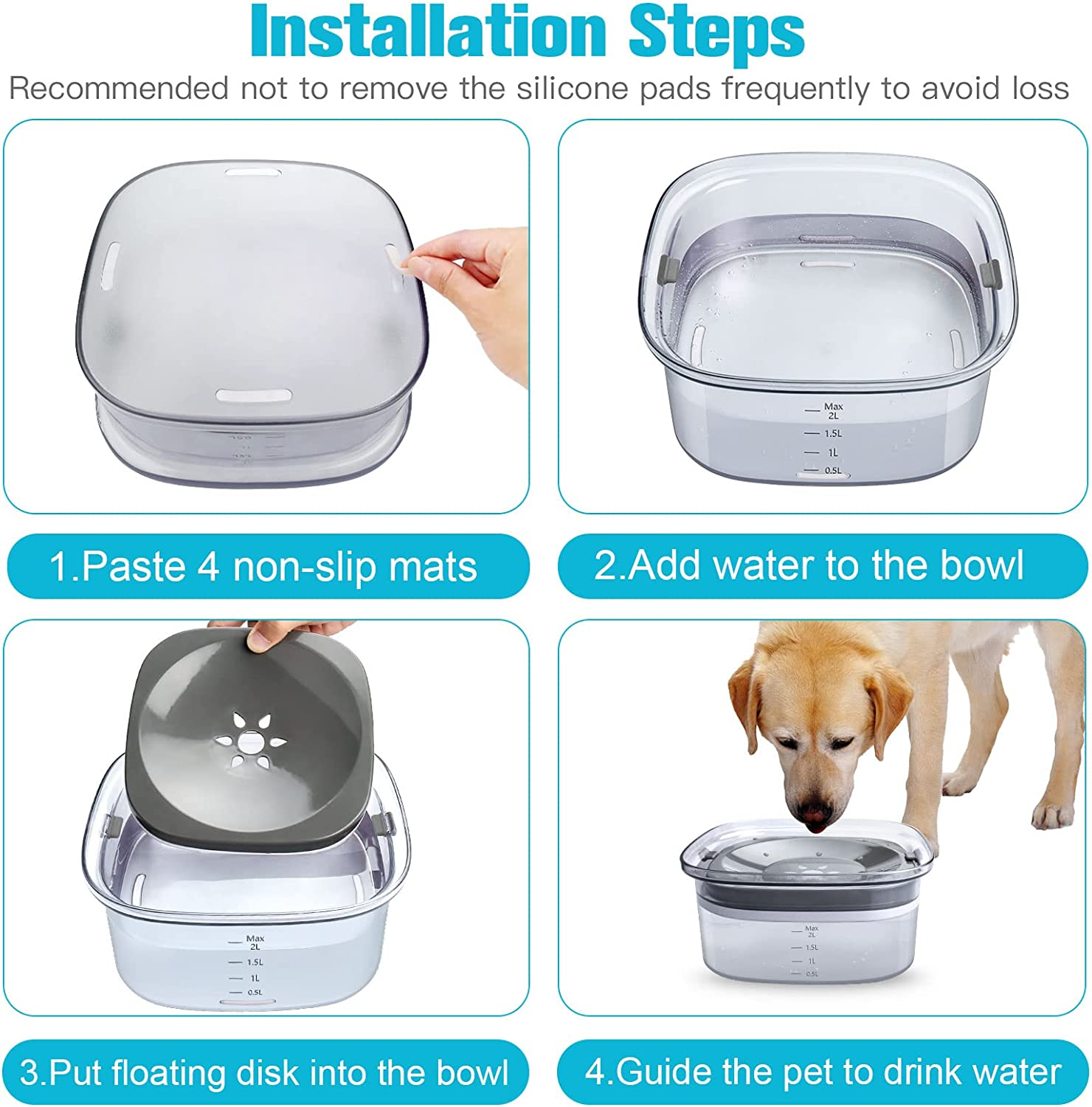 UPSKY Dog Water Bowl Slow Water Feeder 70Oz Clear Dog Bowl No Spill Pet Water Dispenser 2L Visible Water Level Slow Drinking Bowl for Dogs and Cats image number 2