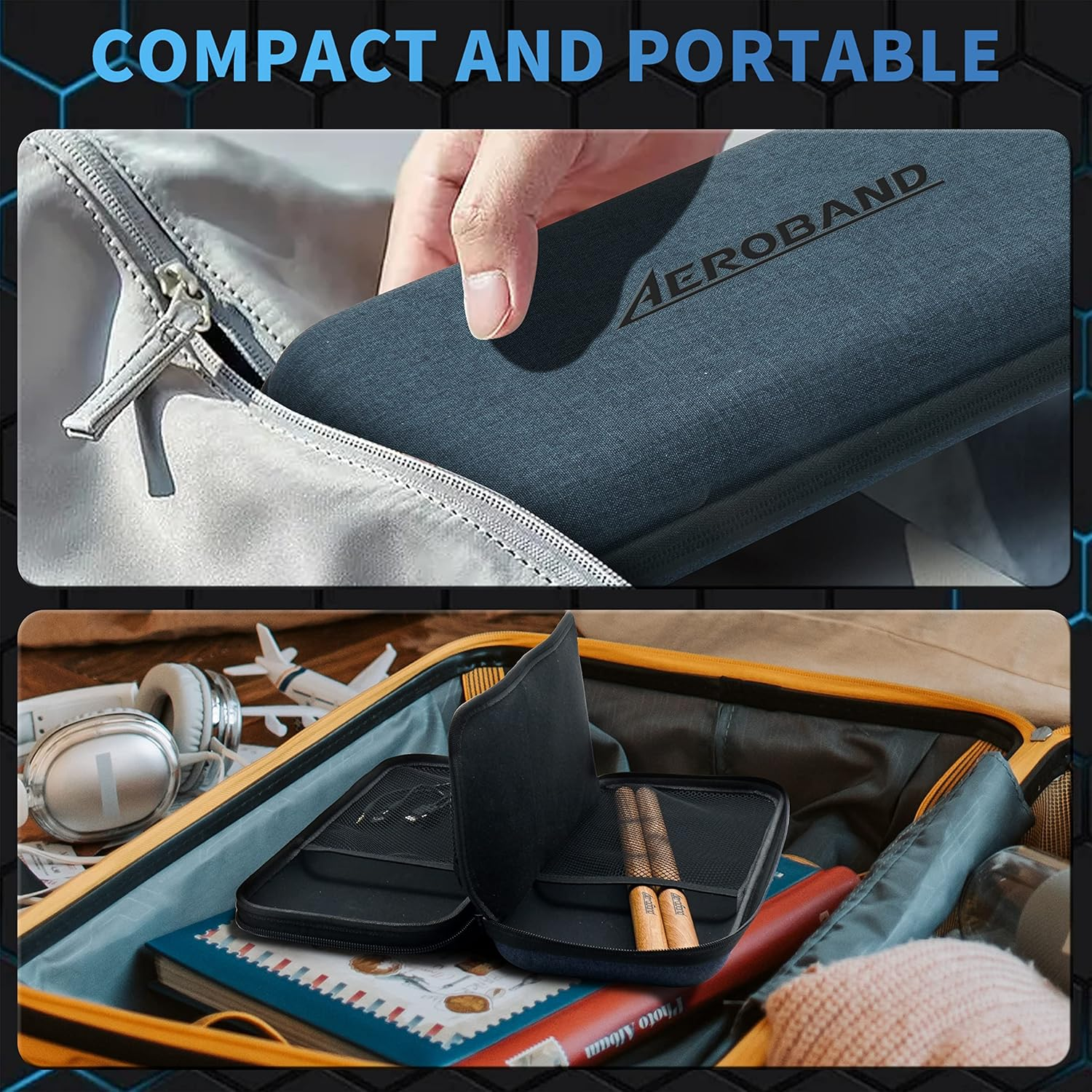 AEROBAND Electric Air Drumsticks Storage Bag for Pocketdrum 2 Plus, Electronic Drum Sticks Sets, Drum Kit