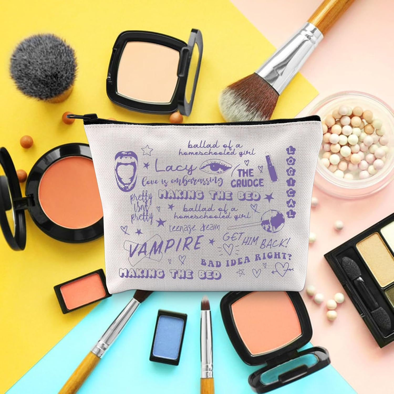 BLUPARK Singer Makeup Bag Album Inspired Merch Fans Gift Sour Cosmetic Bag Musical Lyrics, off White, Lacy Guts image number 3