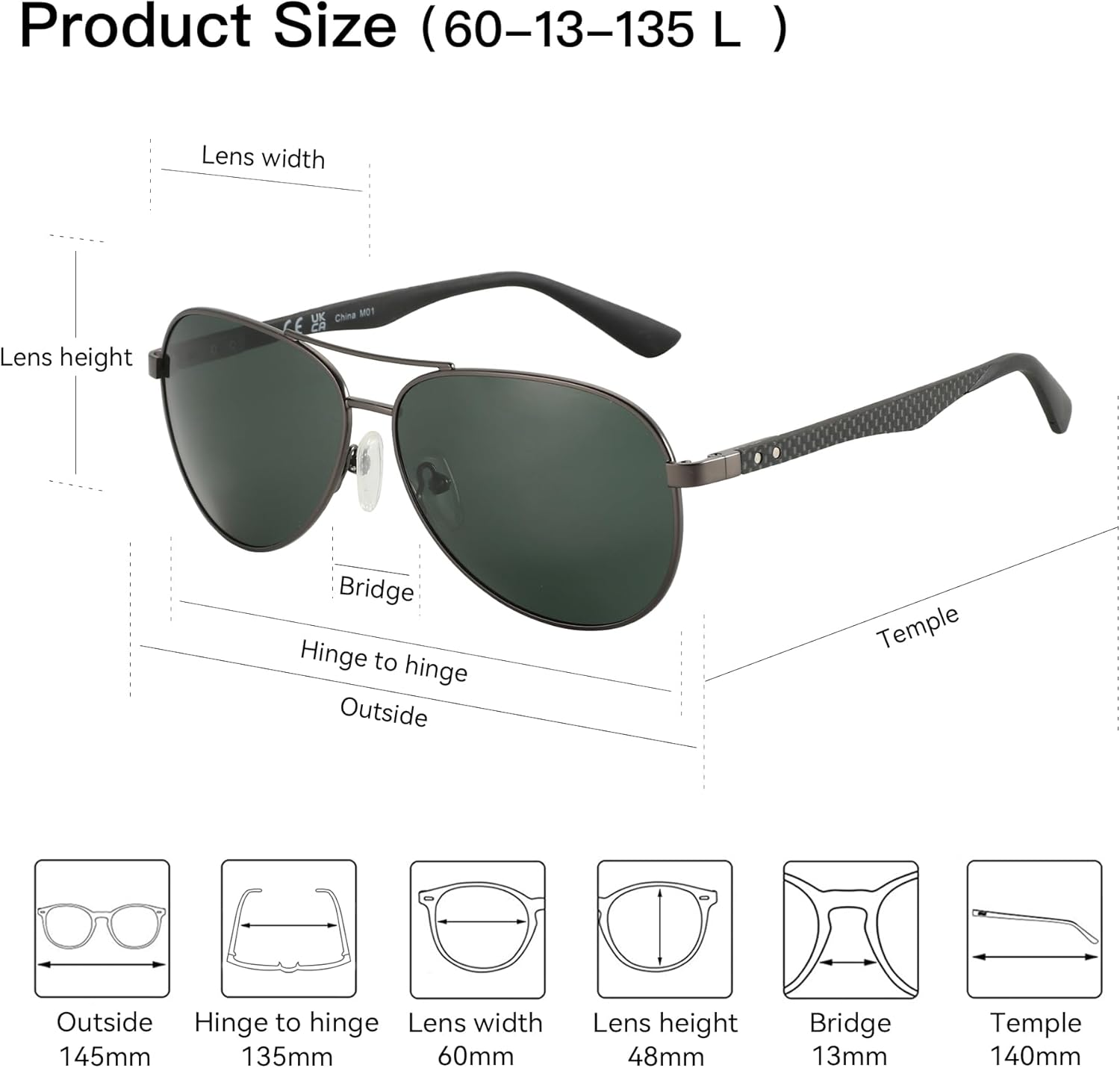 ZENOTTIC Polarized Aviator Sunglasses for Men and Women Carbon Fiber Temple Pilot Sun Glasses with Mirrored Lens UV Protection - C02 Gold / Brown image number 5