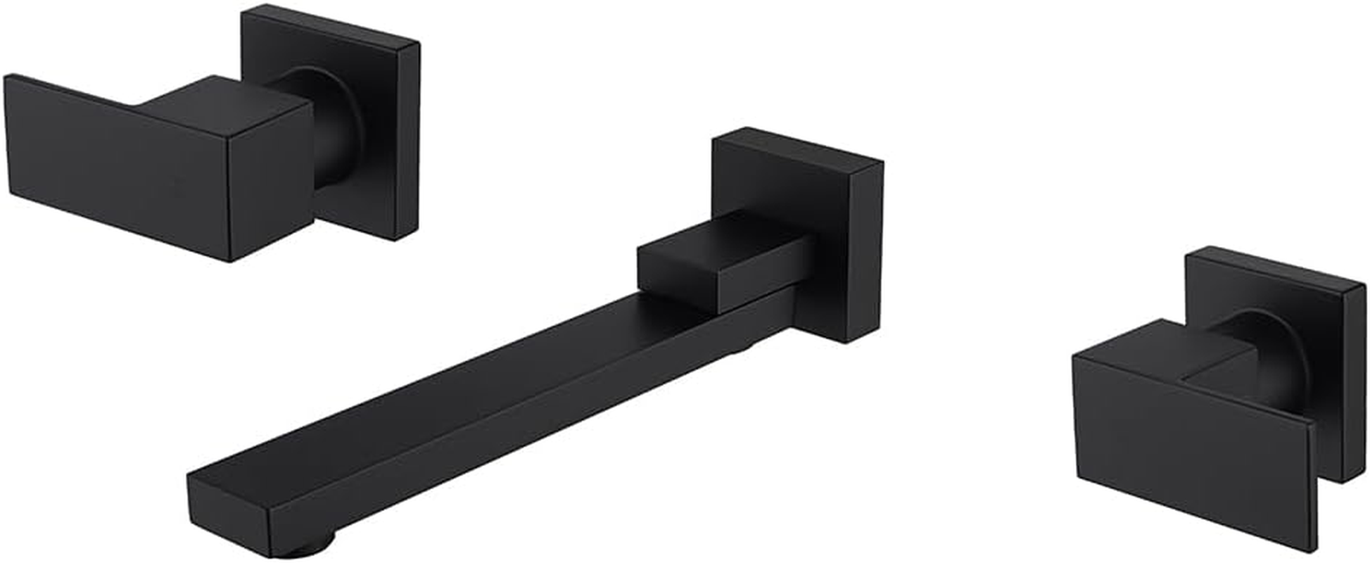 Decaura Bathroom Wall Sink Tap Set Basin Square Bath Swivel Spout Vanity Spa Bathtub Water Outlet with 1/4 Turn Twin Tap Faucet Brass (Matt Black)