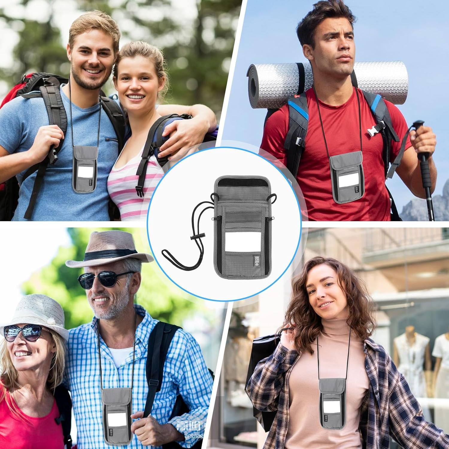 LXUEJIE Neck Pouch with RFID Protection, Anti-Theft Unisex Travel Wallet, Waterproof Neck Pouch, Men'S Hidden Chest Pocket for Passport, Credit Cards, Smartphone, Coins, Money (Black), Gray, 19 X 14,5