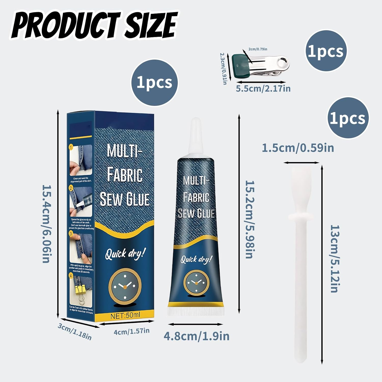 Glue with Clips and Scraper, Super Glue for Clothing Repair and Decoration, Includes Applicator Tools for DIY Crafts, Patches, Doll Repair and Emergency Fixes, Shoe Cleaning Set image number 1