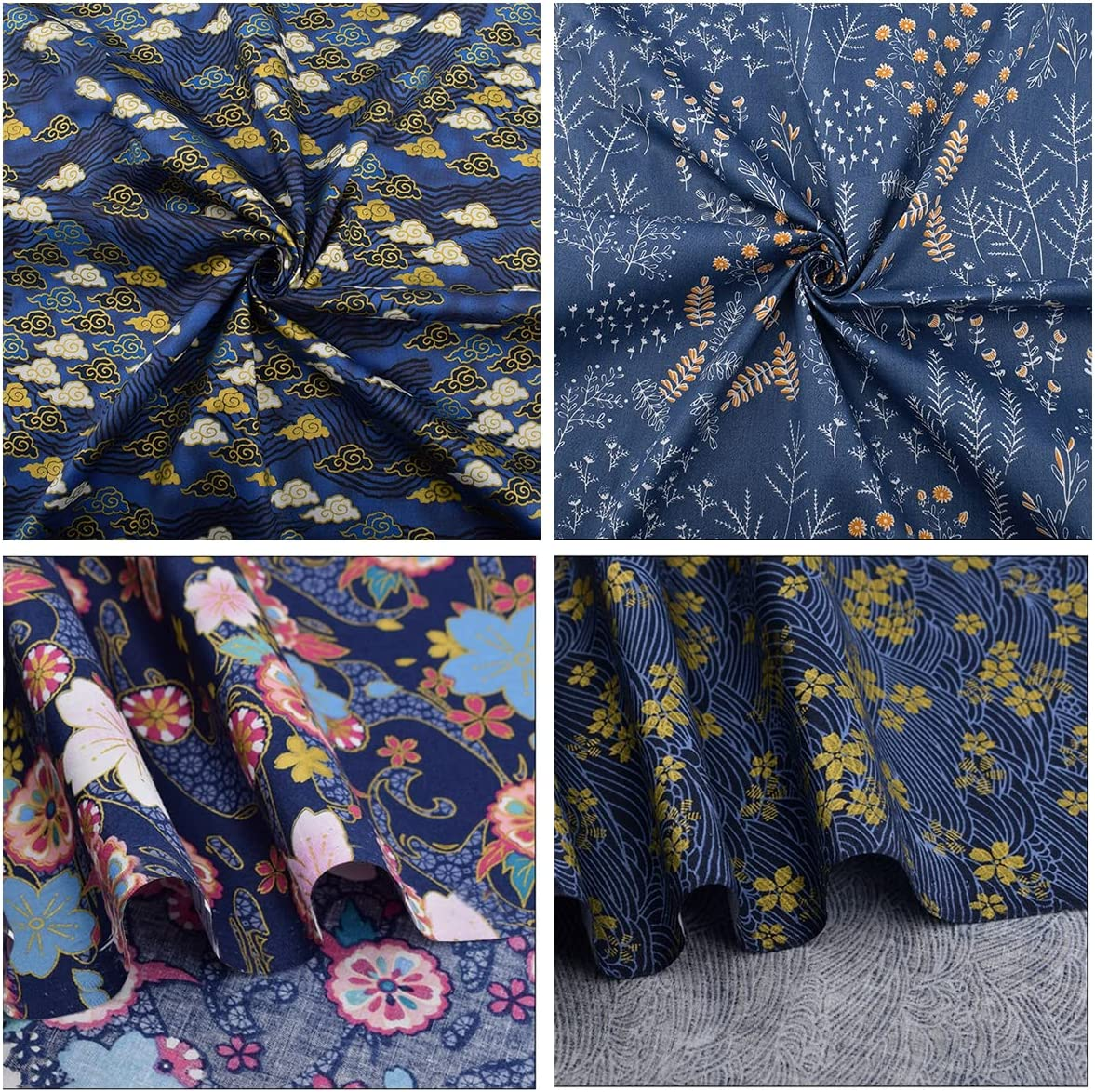 Queenbox 6PCS Japanese Printed Fabric, 15.7X19.6 Furoshiki Cloth, Traditional Sakura Printed Waves Cotton Sewing Fabric for Kimono Cheongsam Bag DIY Quilting image number 3