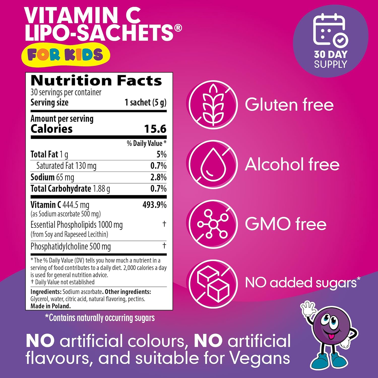 Lipo-Sachets Kids Liposomal Vitamin C - 500Mg per Serving for Children&rsquo;S Immune Support - Blackcurrant Flavour Vitamin C for Kids - High Absorption, No Added Sugar - 30 Packets image number 4