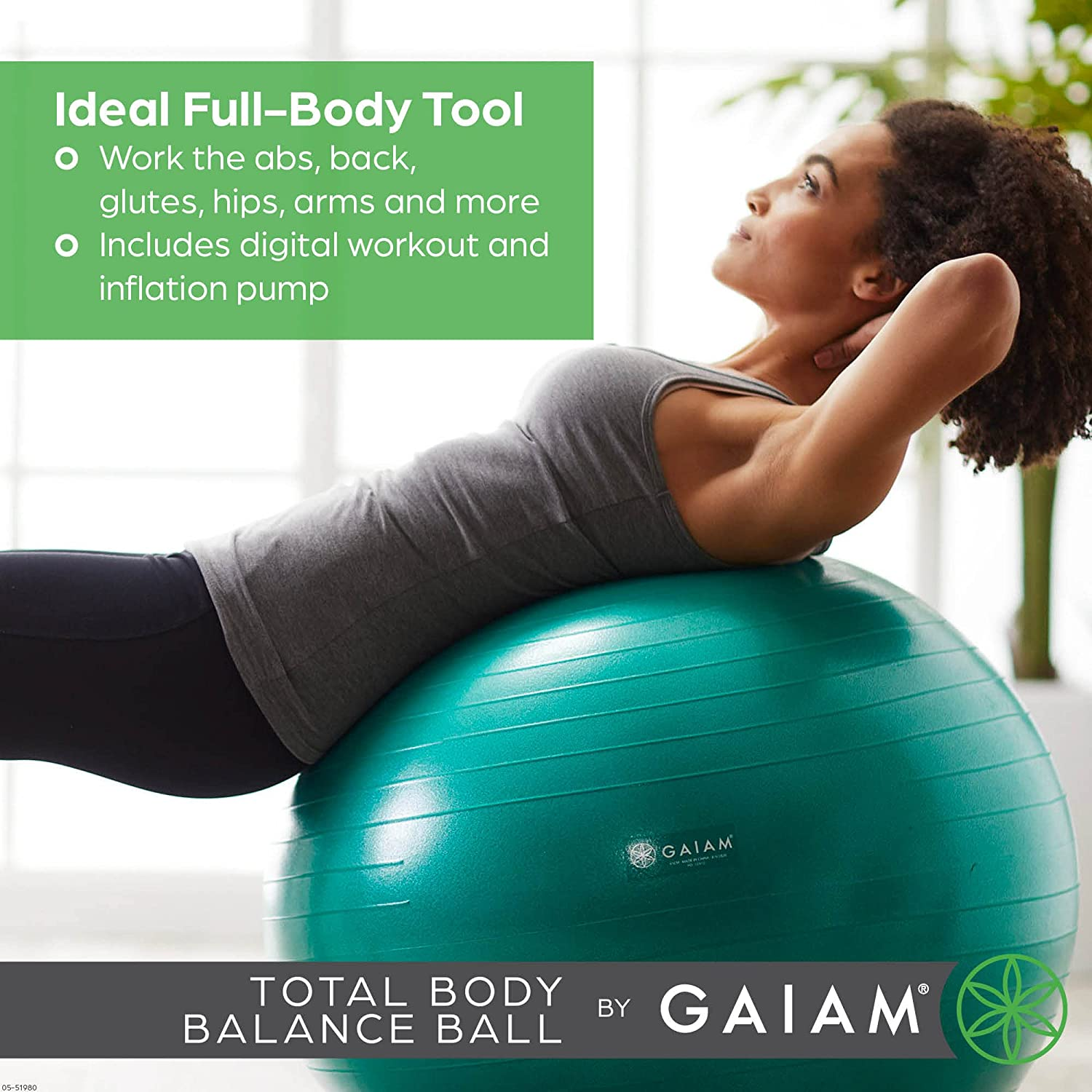 Gaiam Total Body Balance Ball Kit - Includes Anti-Burst Stability Exercise Yoga Ball, Air Pump, Workout Program image number 6