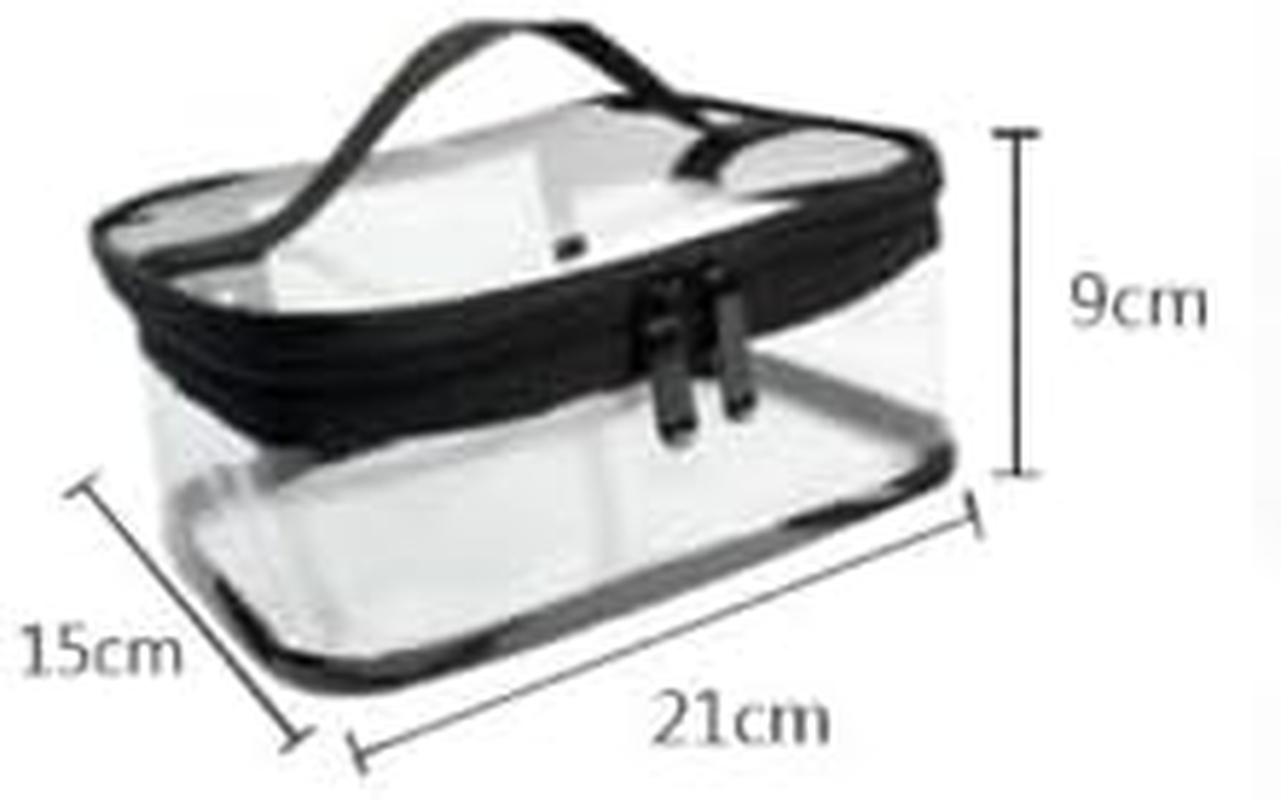 2 Pack Portable Clear Makeup Bag Zipper Waterproof Cosmetics Bag Transparent Travel Storage Carry Pouch PVC Zippered Toiletry Bag Organizers with Handle for Vacation Travel (Black, 23 * 17 * 11CM) image number 4