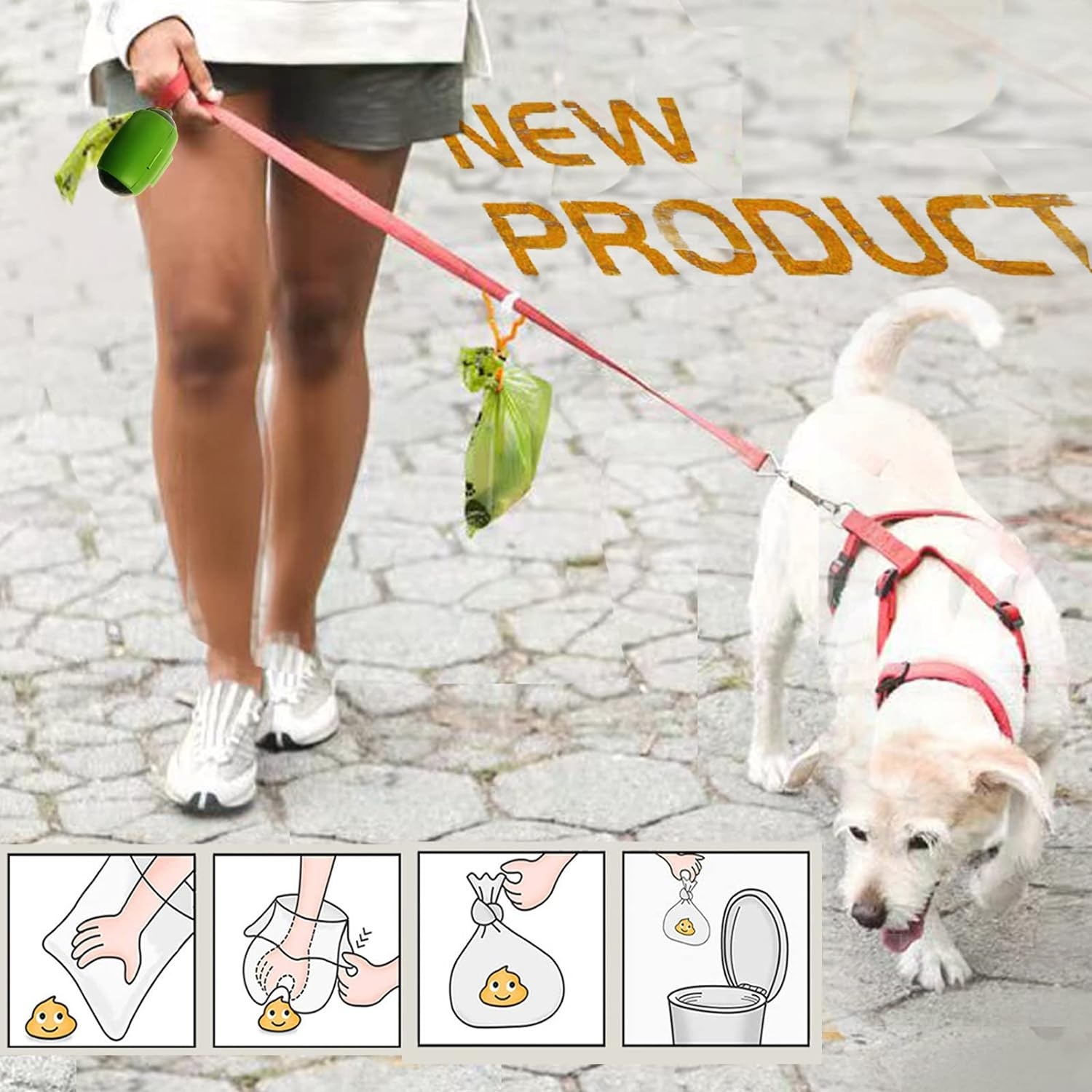 38% Compostable Dog Poo Bags, EPI Unscented Pet Waste Bags 22&times;33Cm, GLAD Thick Pet Poop Bags, 1 Dispenser 1Hands-Free Holder Offer (45Pcs+1 Green Dispenser+1 Green Hands-Free Holder)&hellip; image number 4