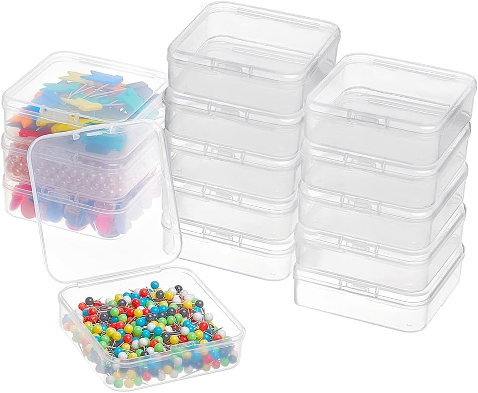 BENECREAT 4 Pack 5.2X3X1.18 Inches Large Clear Plastic Box Container Clear Storage Organizer with Hinged Lid for Small Craft Accessories Office Supplies Clips