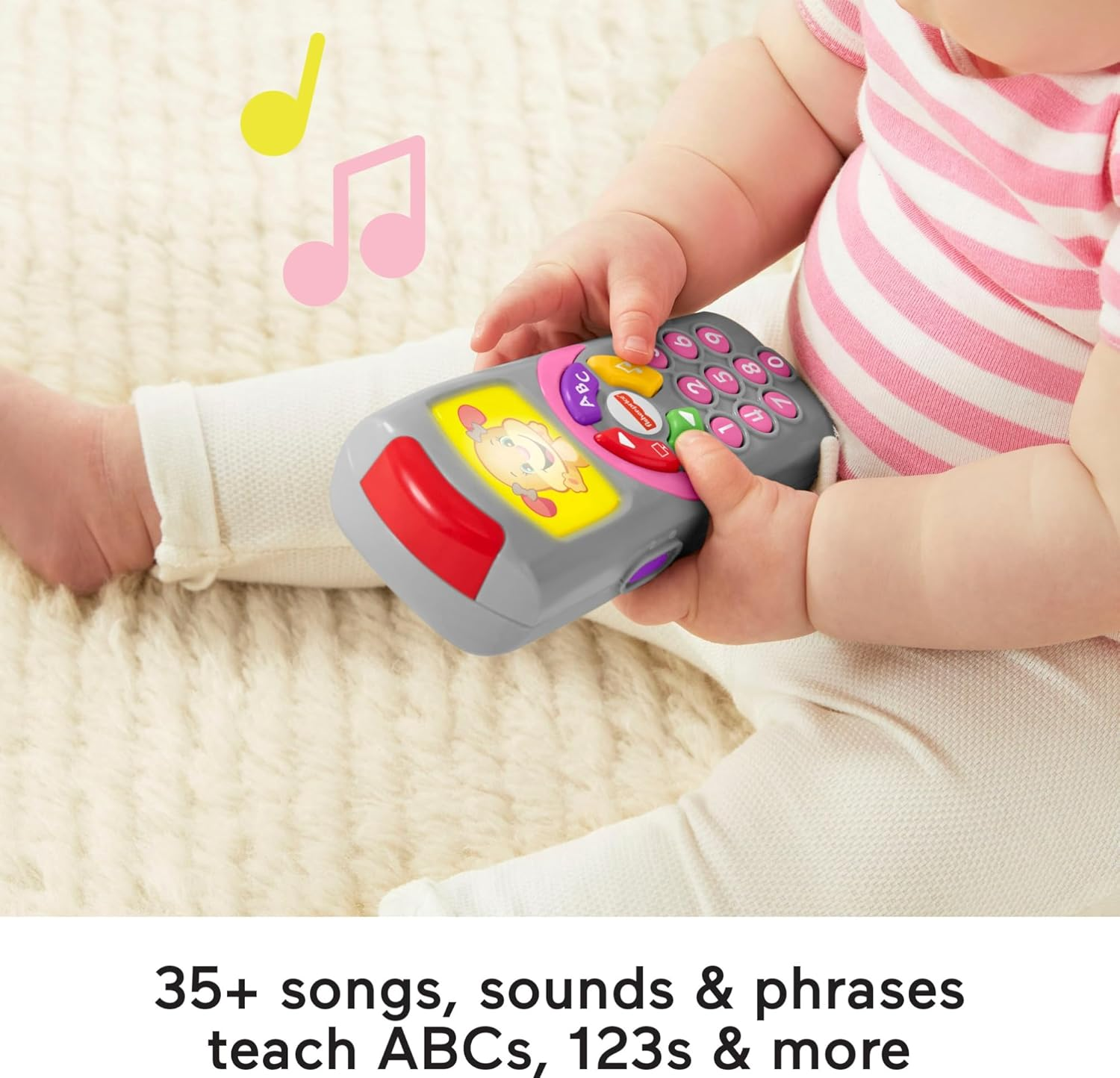 Fisher-Price Baby Learning Toy Laugh & Learn Sis&rsquo; Remote Pretend TV Control with Music & Lights for Infants Ages 6+ Months image number 3