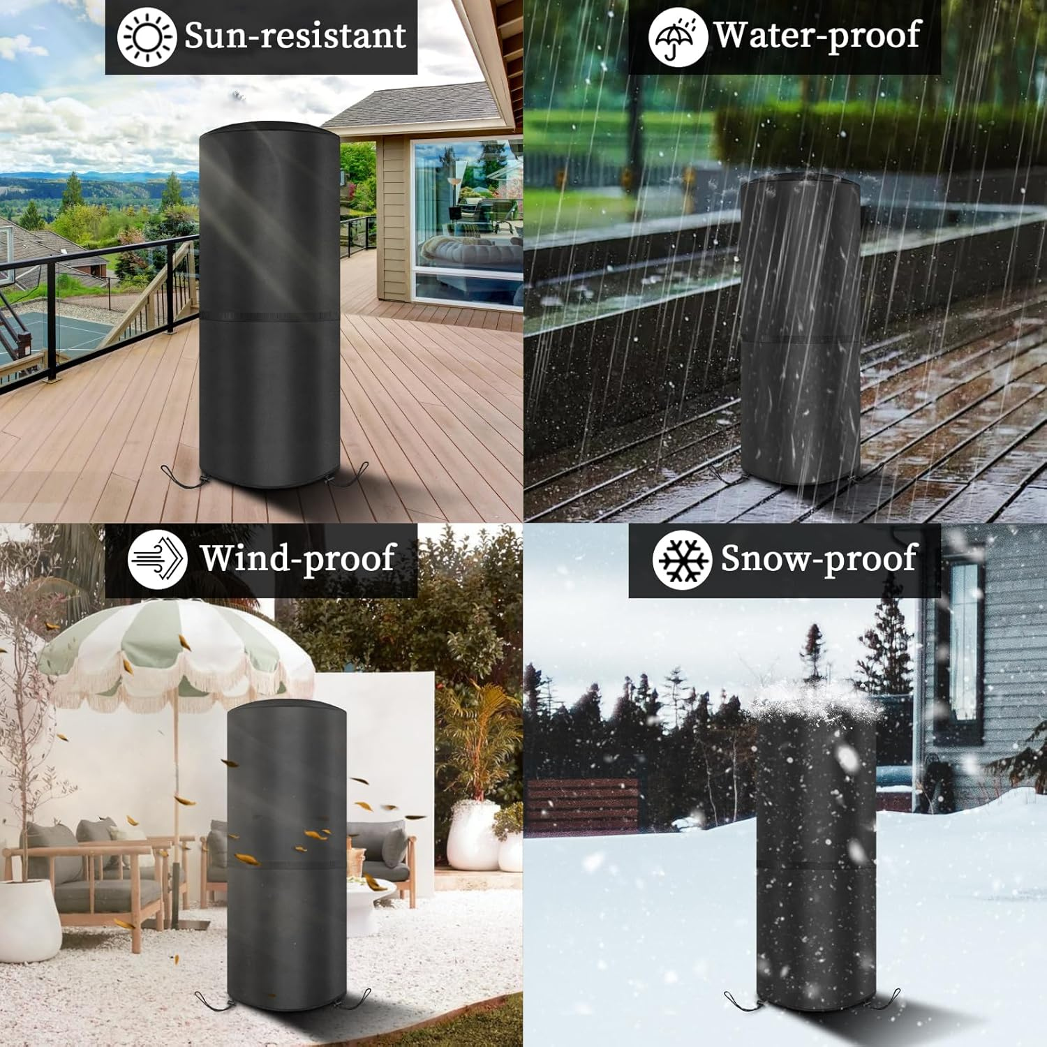 Weather Cover 50 X 50 X 120 Cm for Enders Polo 2.0 Patio Heater, Patio Heater, Tear-Resistant 420D Oxford Fabric, Waterproof, Windproof, Uv-Resistant, Heater Cover, Black image number 5