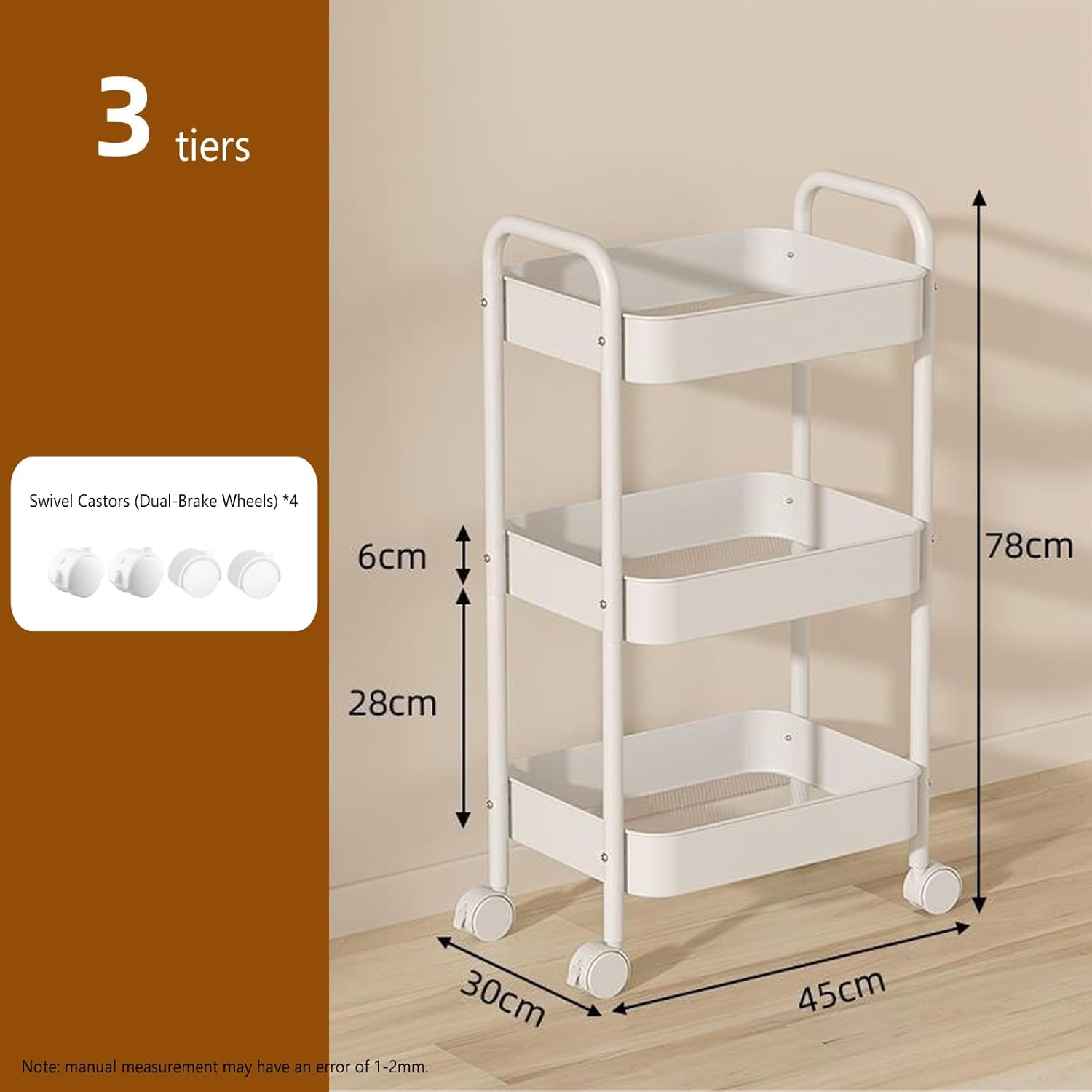 3-Tier Trolley with Locking Wheels - Transparent Space-Saving Storage Cart, Mobile Shelving Unit for Bathroom, Kitchen, Office, Modern D&eacute;cor, Easy Assembly(White) image number 6