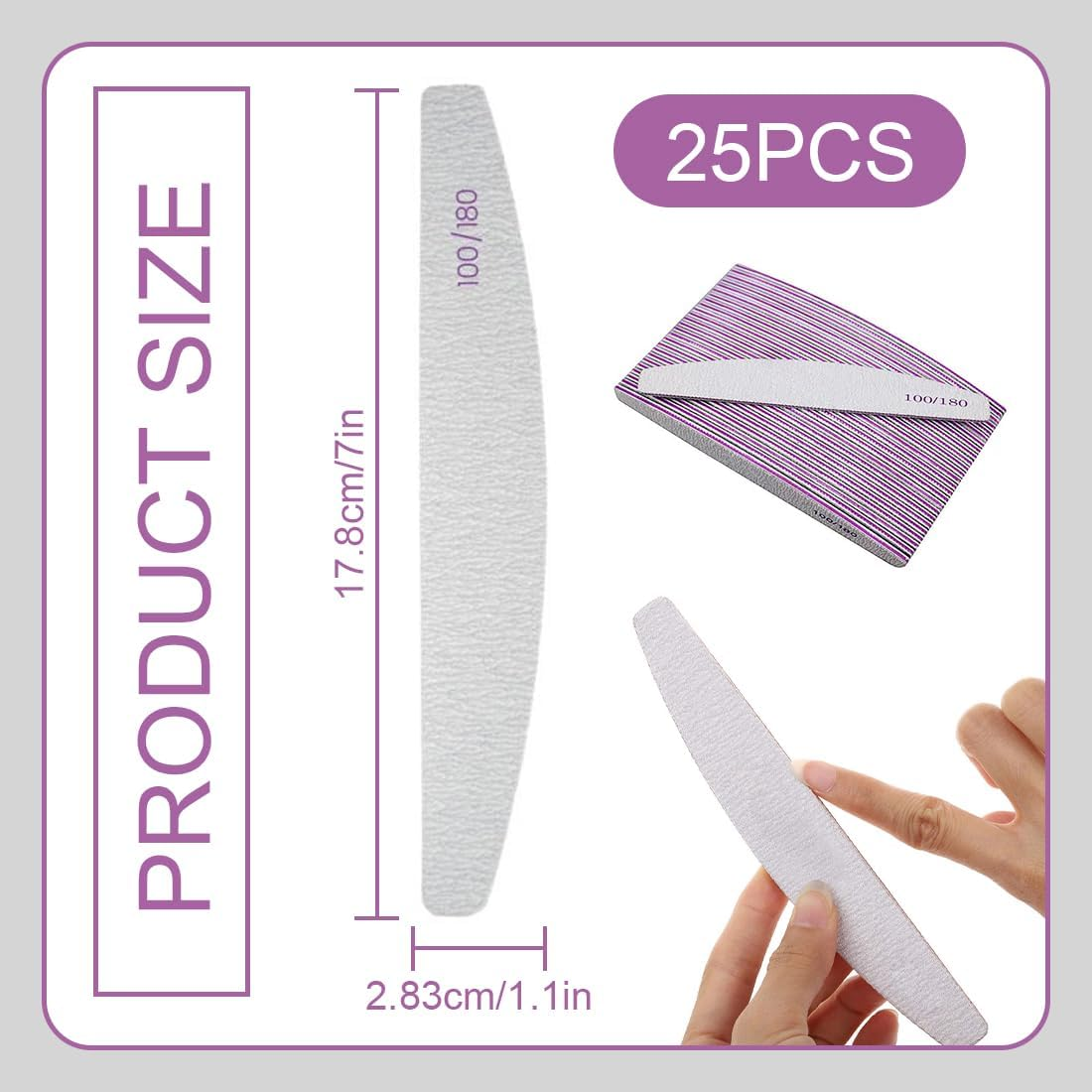 GGUFAY Pack of 25 Nail Files, Professional Nail Files for Gel Nails, Natural Nails, 100/180, Washable Double-Sided Nail File for Nails, Hairdressing Salon, DIY Nail Art, Pets