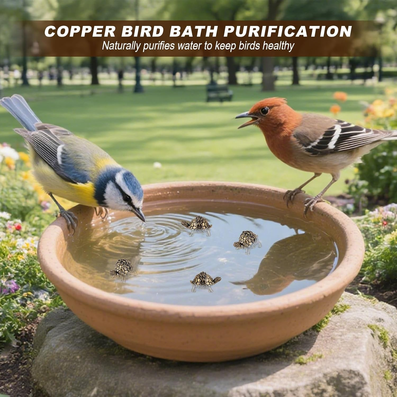 4Pcs Mini Turtle Shape Copper Bath Disk Ornaments, Single 0.88Oz Weight Birdbath Cleaner Brass Bird Bath Purification Disk Decorations for Outdoor Birdbaths & Bowl image number 6