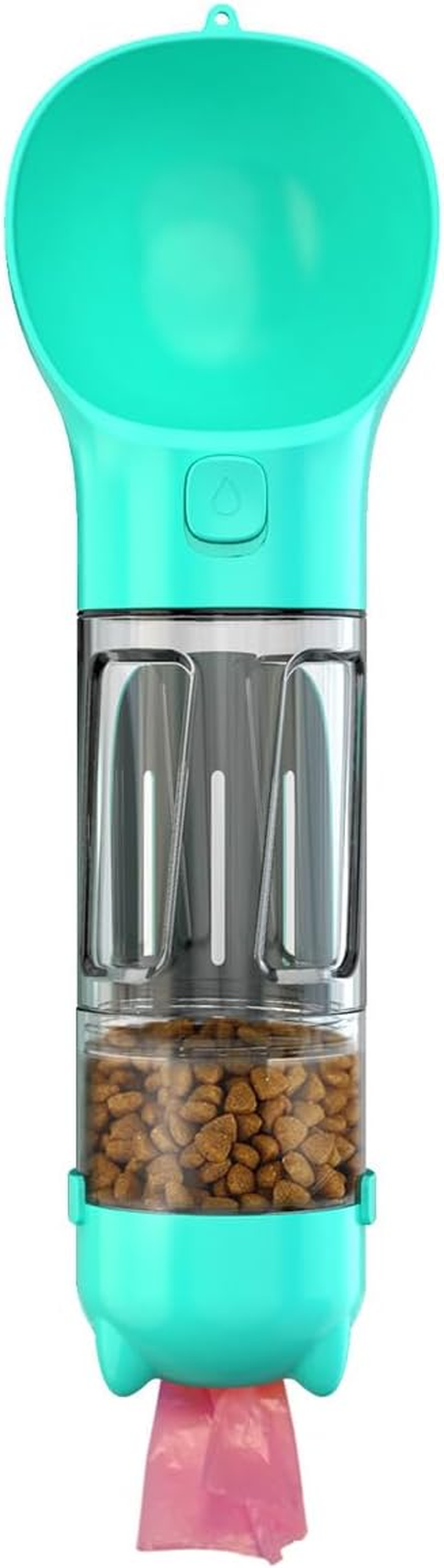 AIMALL 1PC 300ML Pet Travel Water Bottle, Portable Dog Water Cup with Poop Shovel, Dog Food Storage, Garbage Bag Holder, One-Handed Operation, Leakproof, 12.8In/32.5Cm