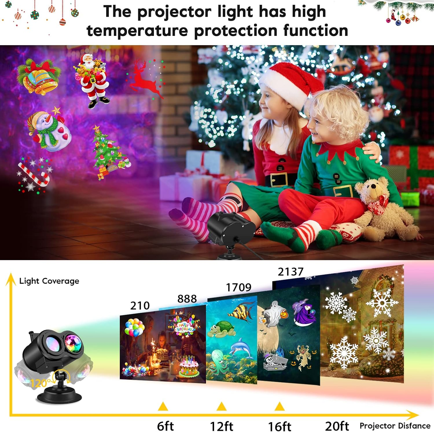 Christmas Projector Lights Outdoor, Ocean Wave Waterproof Holiday Projector Lights, 12 Slides & 10 Colors Halloween Lights Projector with Remote for Thanksgiving Birthday Party Decorations image number 5