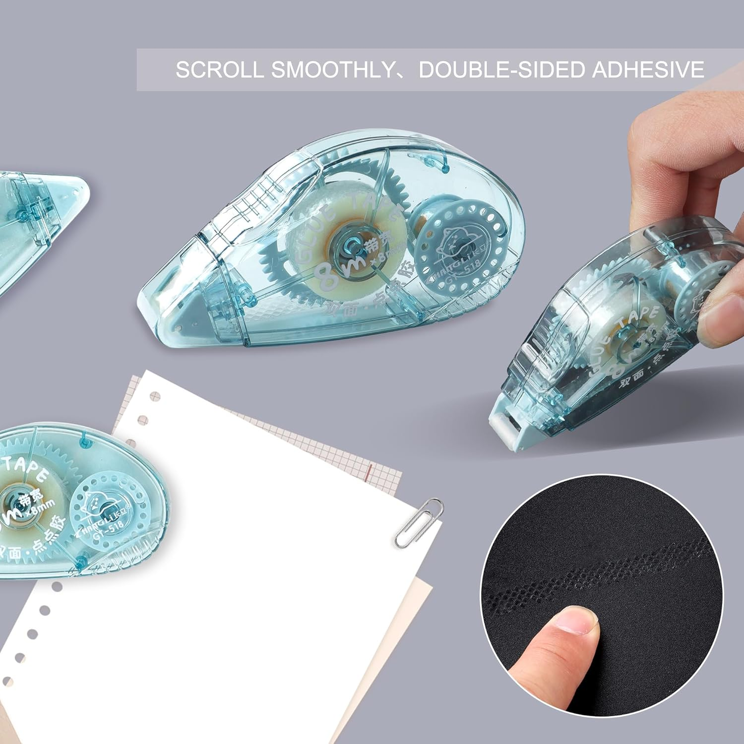 TECDW 4 Pack Double Sided Tape Roller, 0.31" X 26.25' Glue Tape for Scrapbooking, DIY Craft Adhesive Tape for Journals, Cards, and Gift Wrapping image number 4